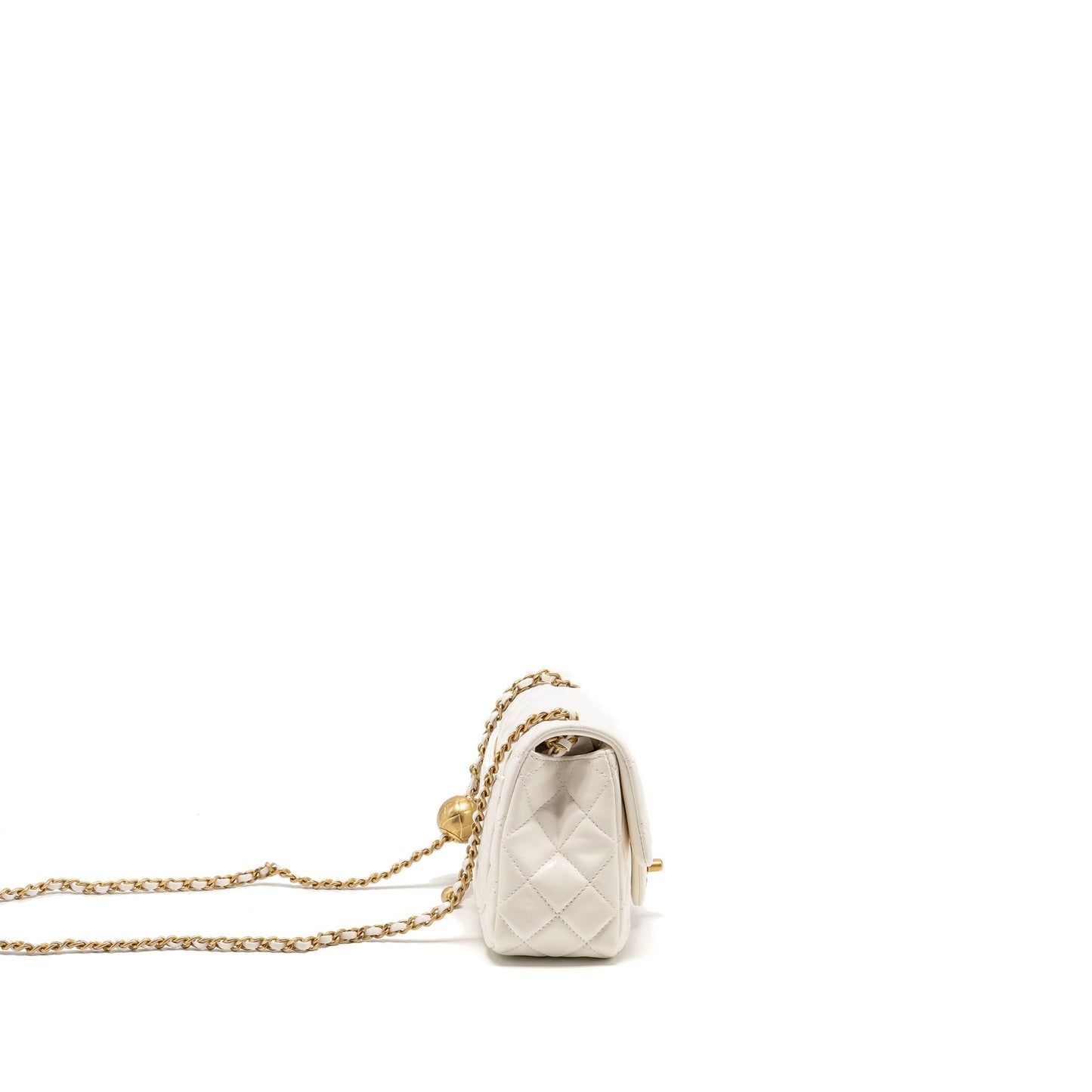 Chanel Pearl Crush Square Flap Lambskin GHW White Shoulder Bag 3