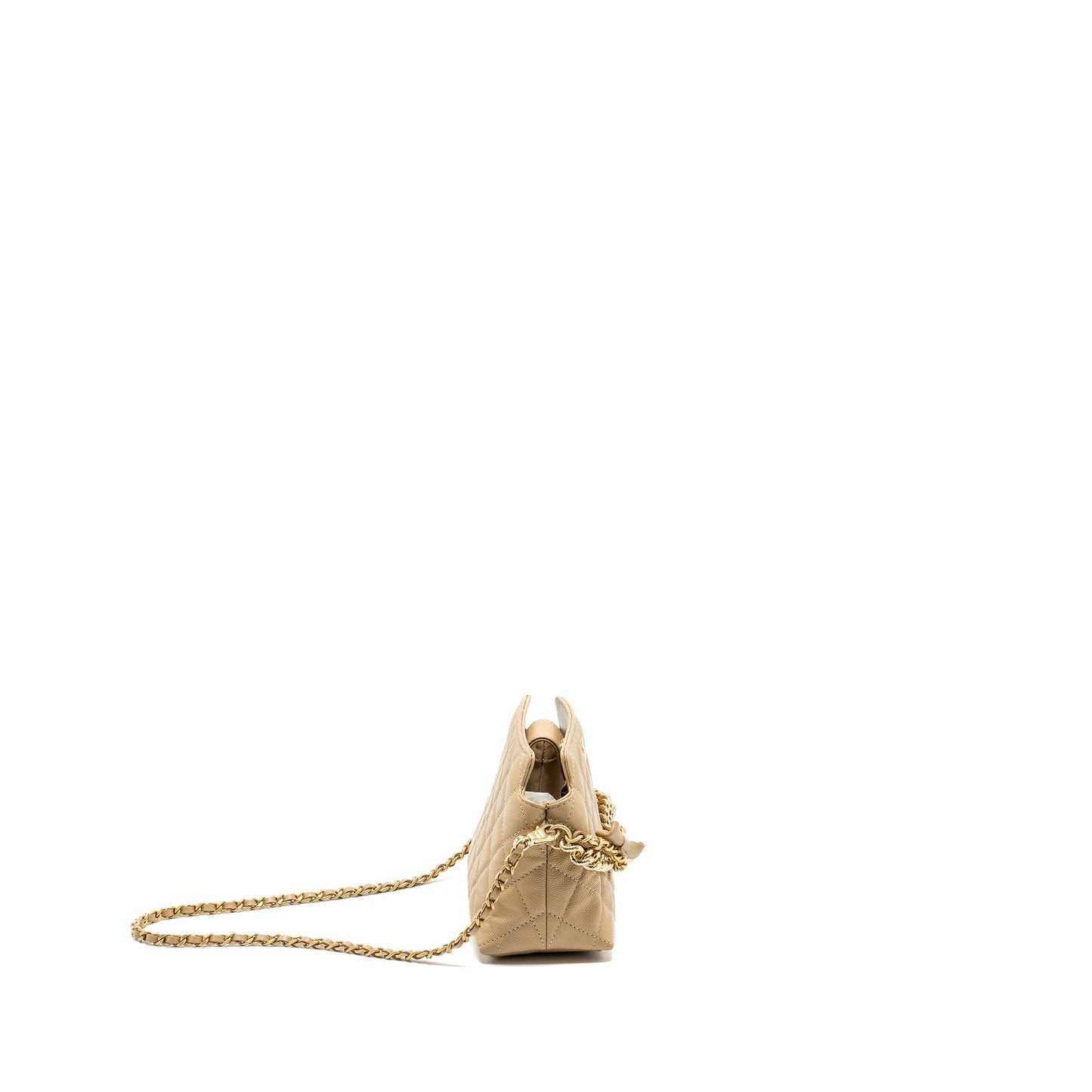 Chanel CC Logo Quilted Caviar GHW Microchip Beige Clutch Bag