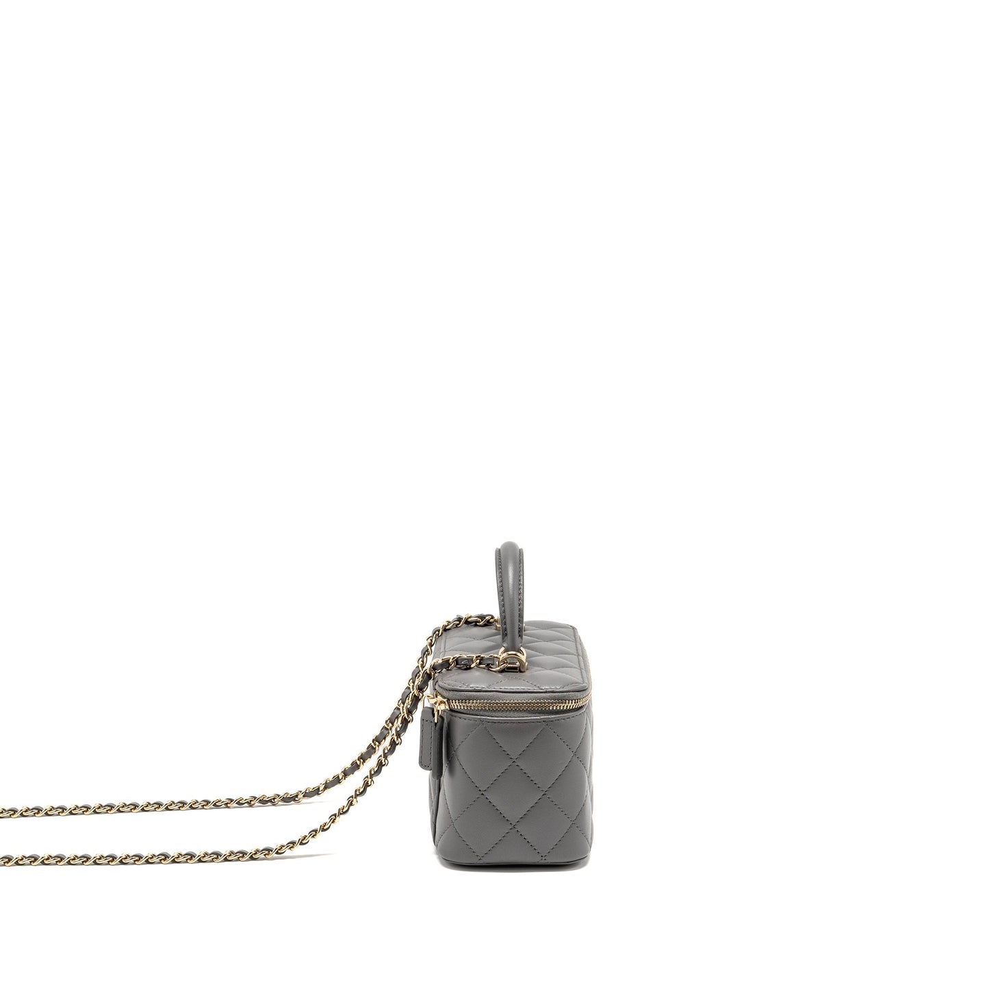Chanel Top Handle Long Vanity Lambskin LGHW Grey Handbag Microchip 1