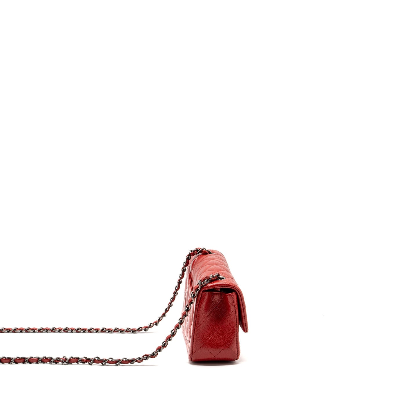 Chanel rectangular flap caviar ruthenium hardware Red Shoulder Bag Ruthenium Hardware