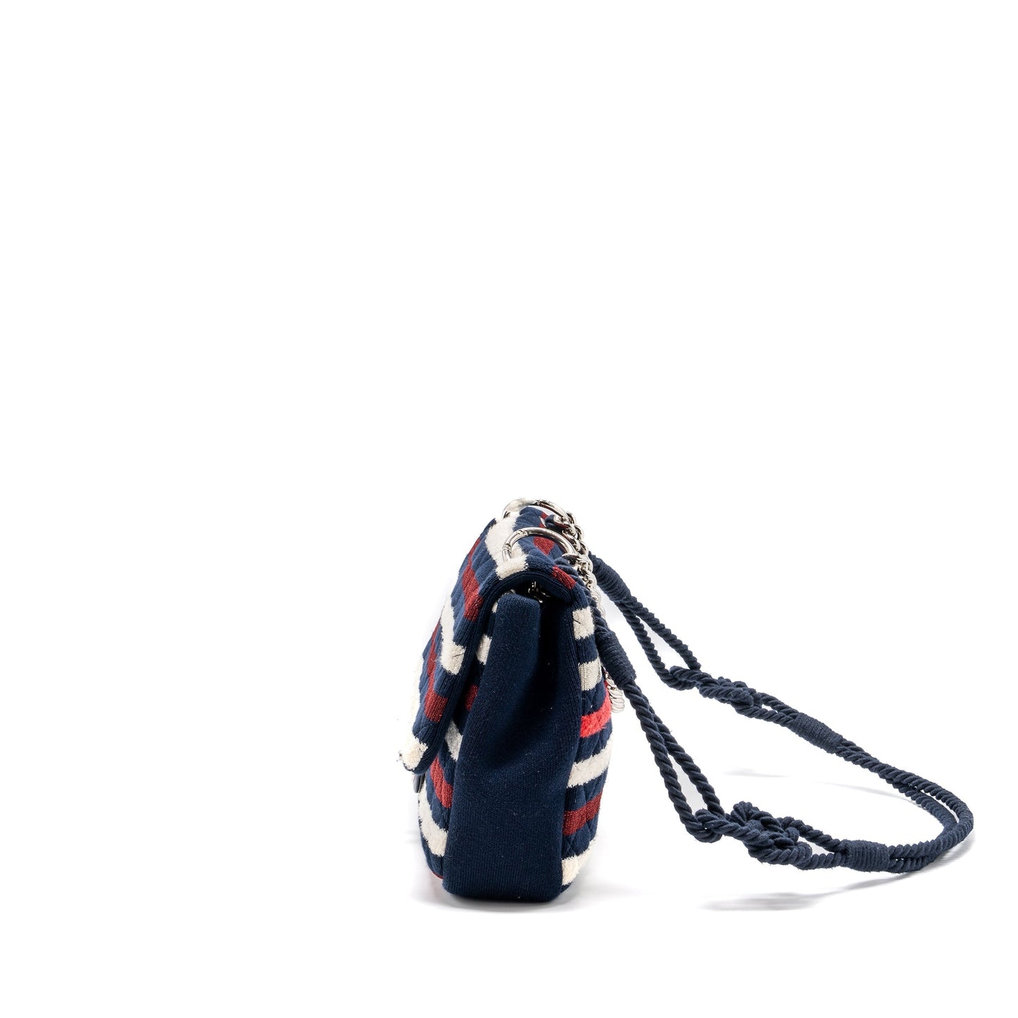 Chanel quilted flap fabric SHW Multicolor Multicolour White Blue Red Shoulder Bag