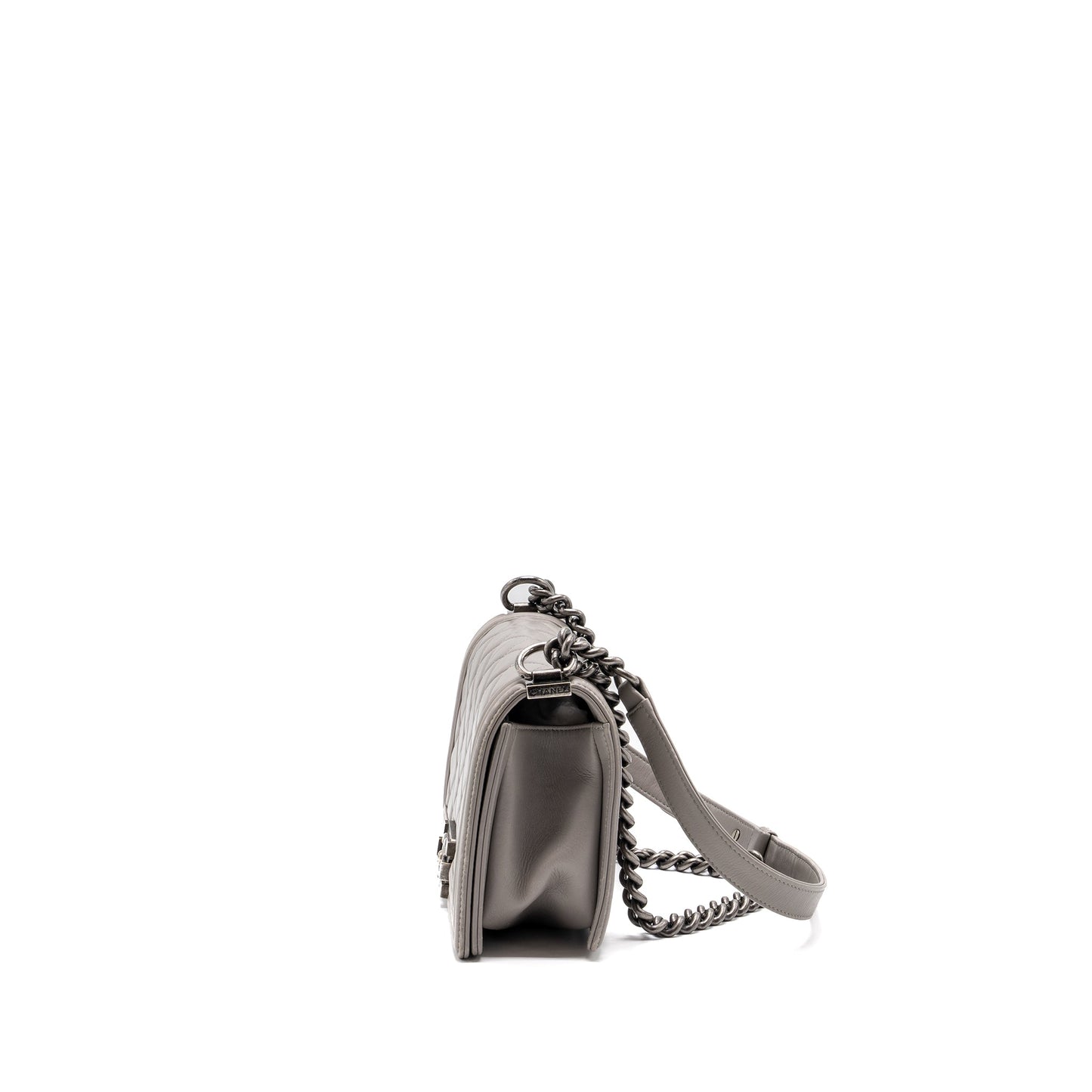 Chanel Boy Calfskin Ruthenium Hardware Blue Silver Grey Handbag