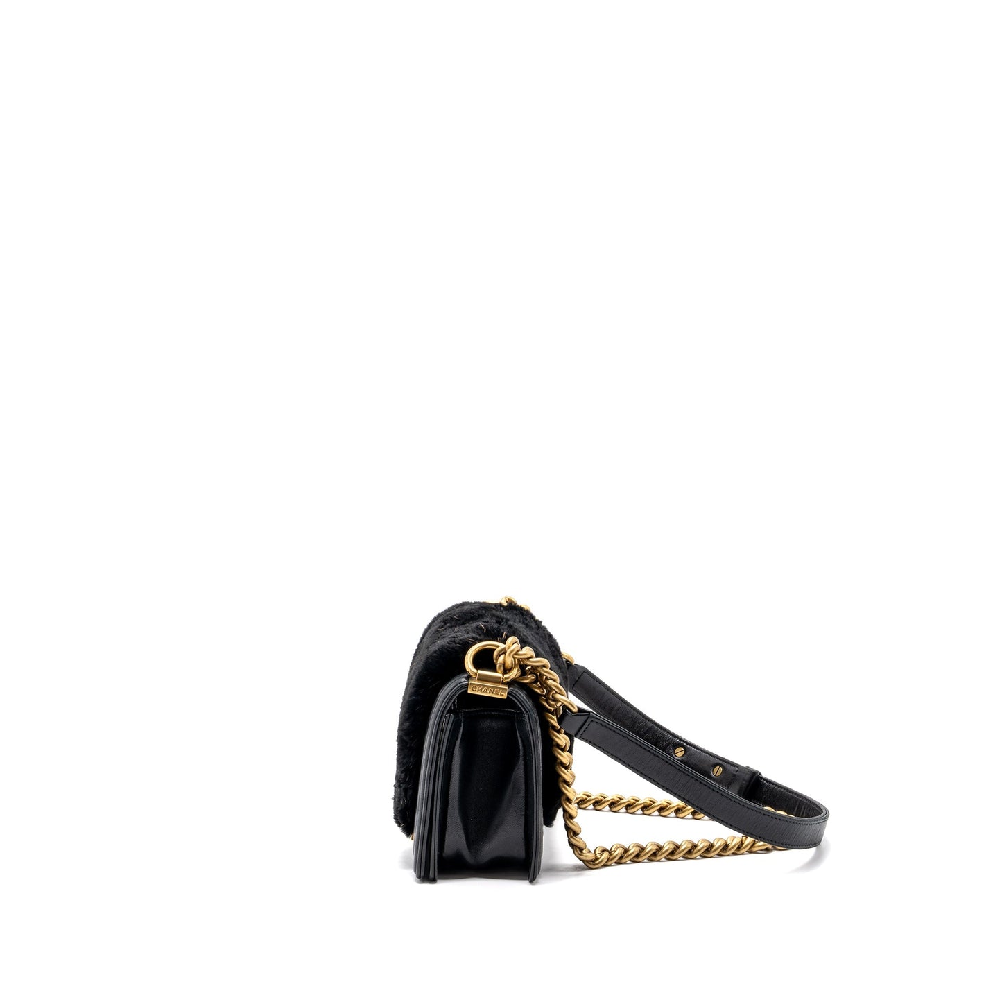 Chanel Boy Rabbit Hair Limited Edition Lambskin Black Small Handbag
