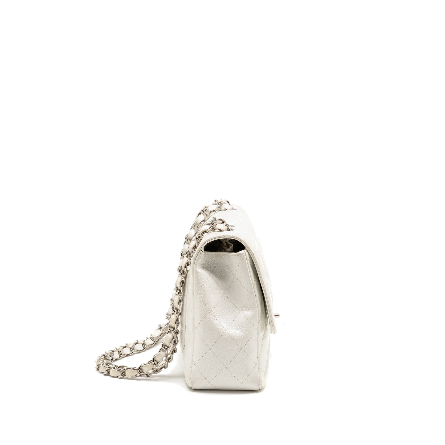 Chanel Jumbo Classic Single Flap Caviar SHW White Shoulder Bag