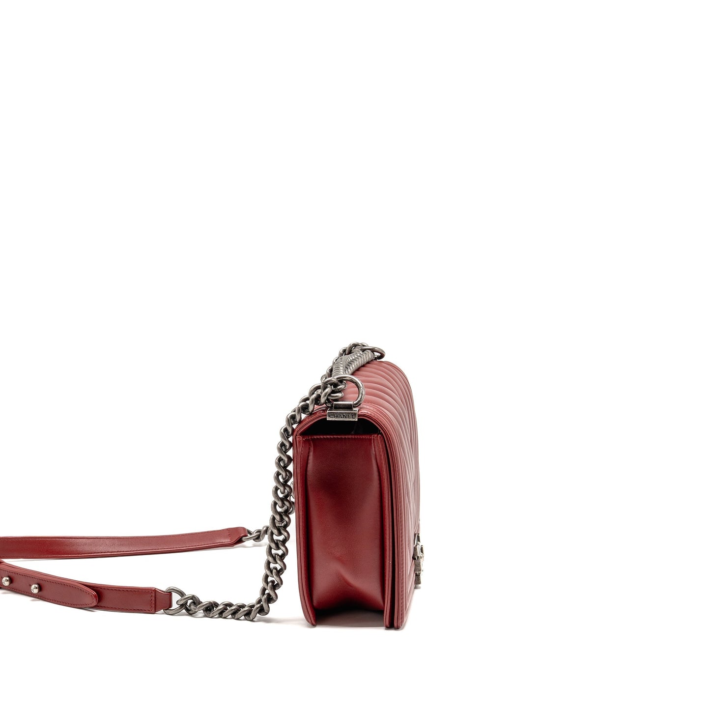 Chanel Chevron New Boy Calfskin Ruthenium Hardware Red Handbag