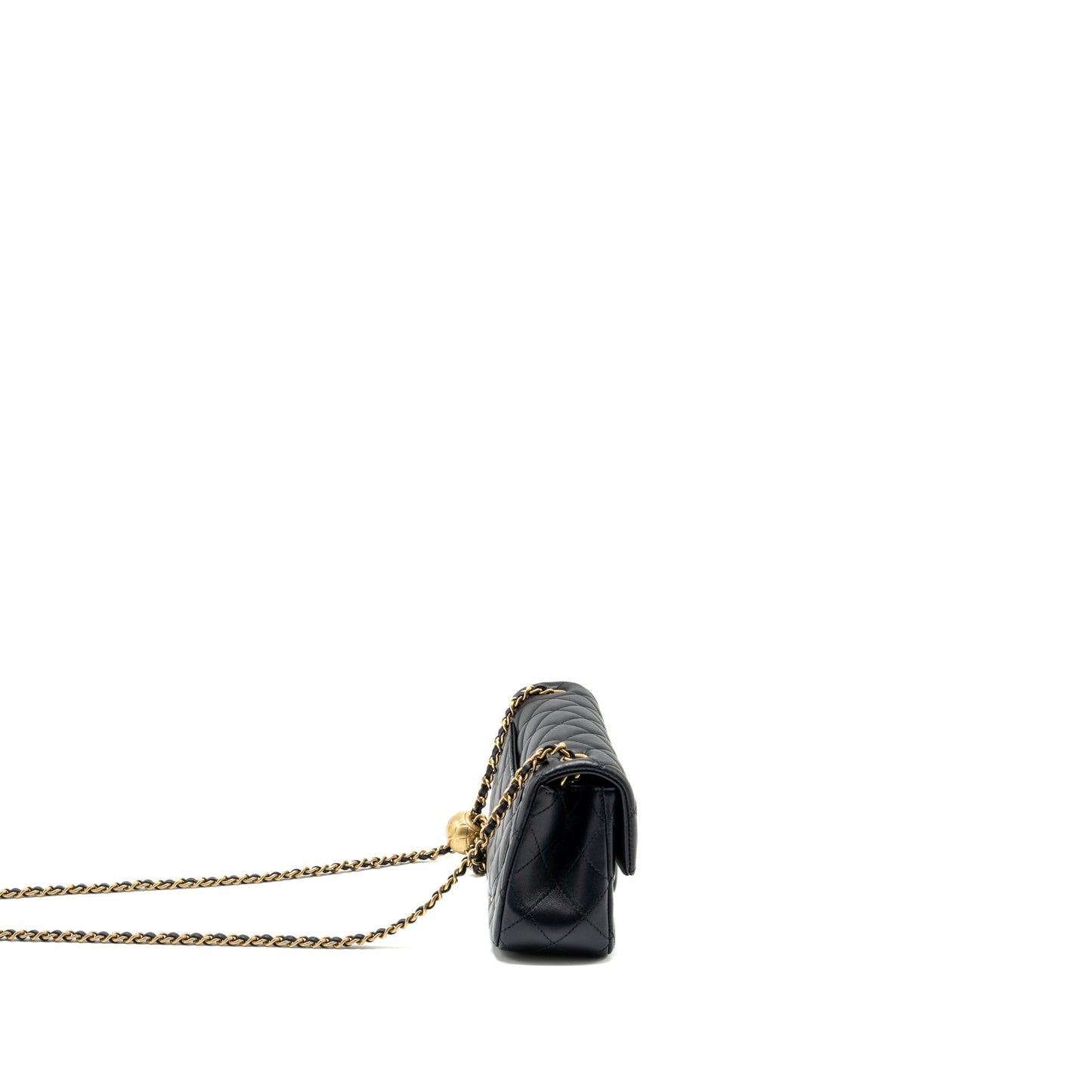 Chanel Pearl Crush Rectangular Flap Lambskin GHW Black Shoulder Bag Black Ghwmicrochip