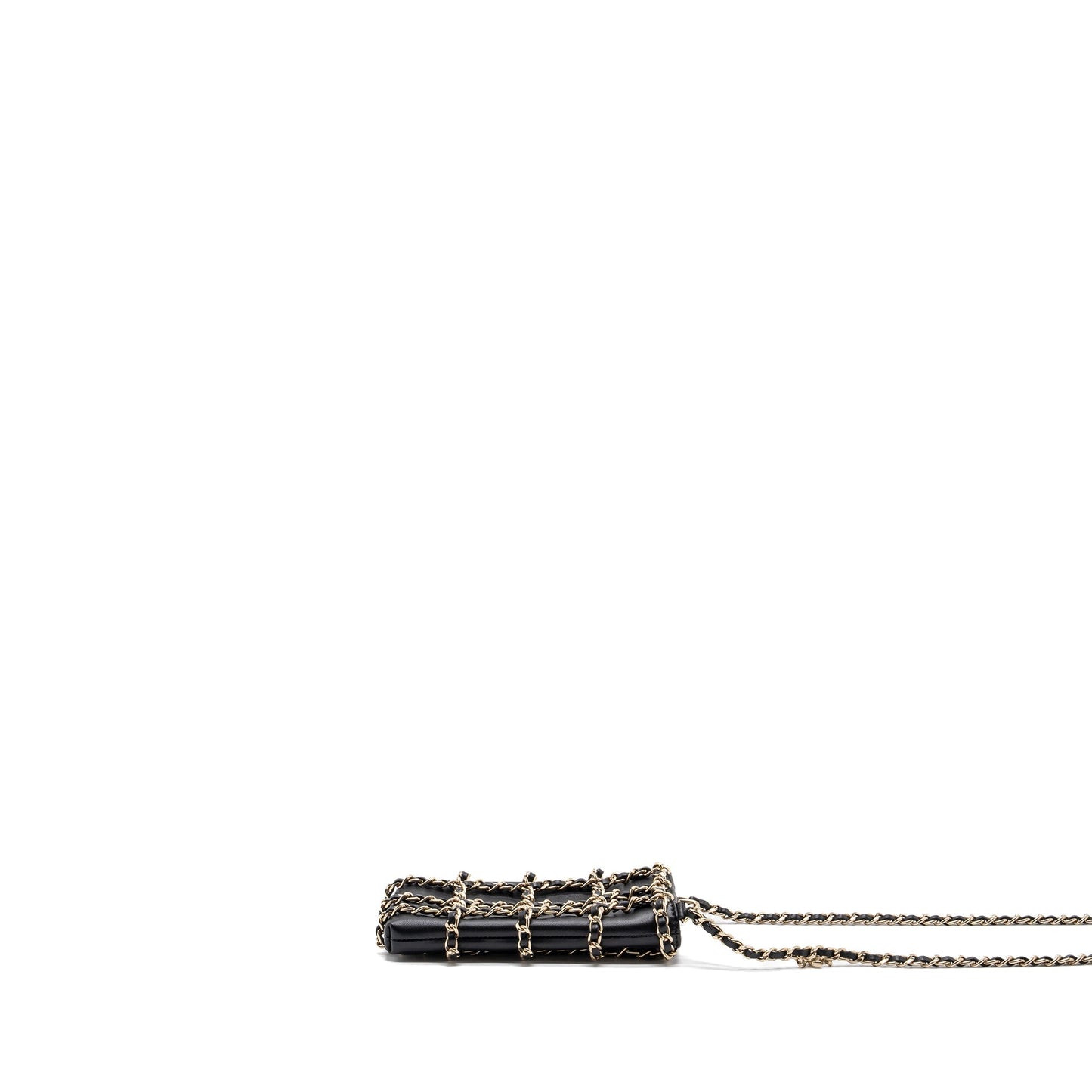 Chanel O Phone Holder Lambskin LGHW Black Gold Clutch Bag
