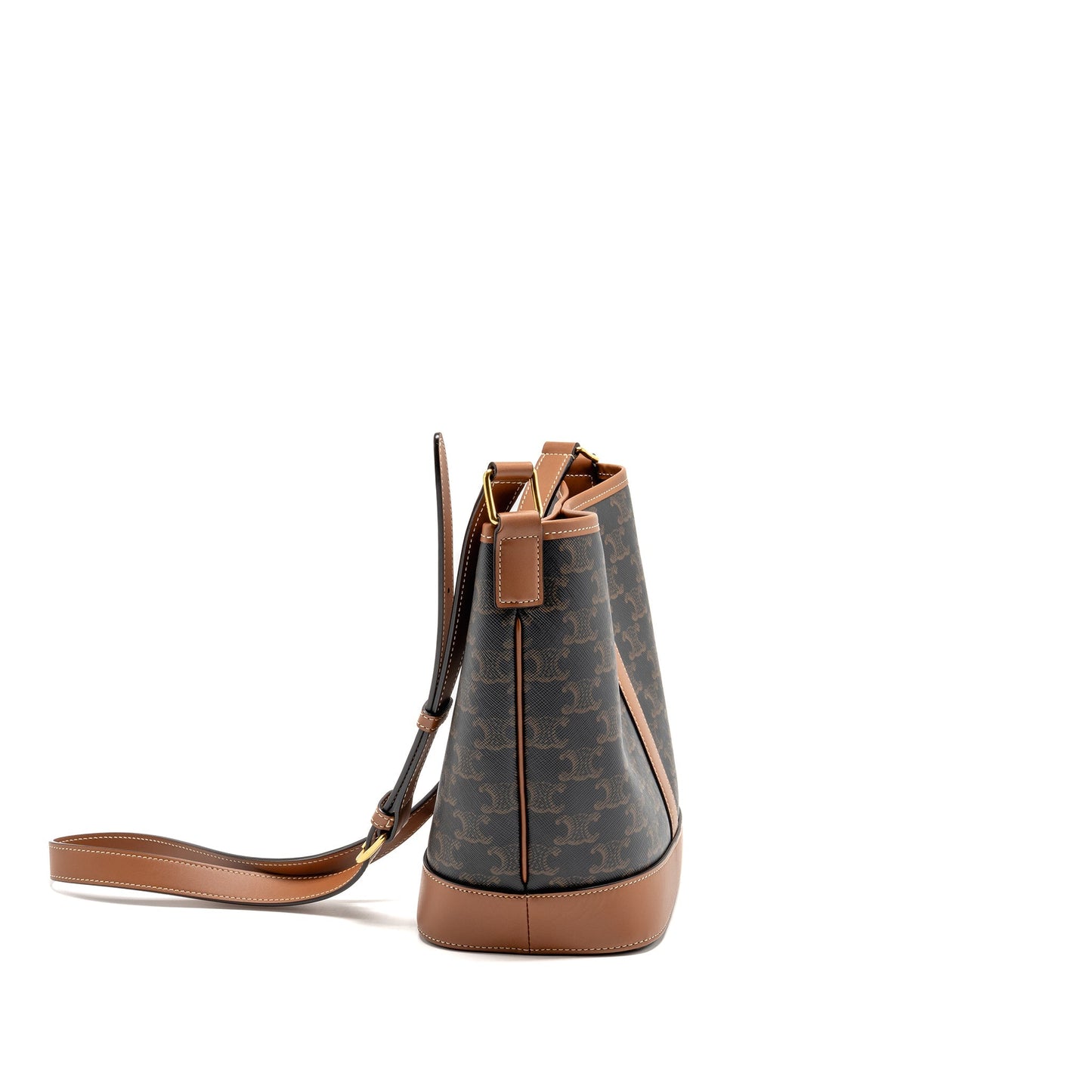 Celine Bucket Purse Triomphe Calfskin Handbag Canvas Tan Bucket Bag