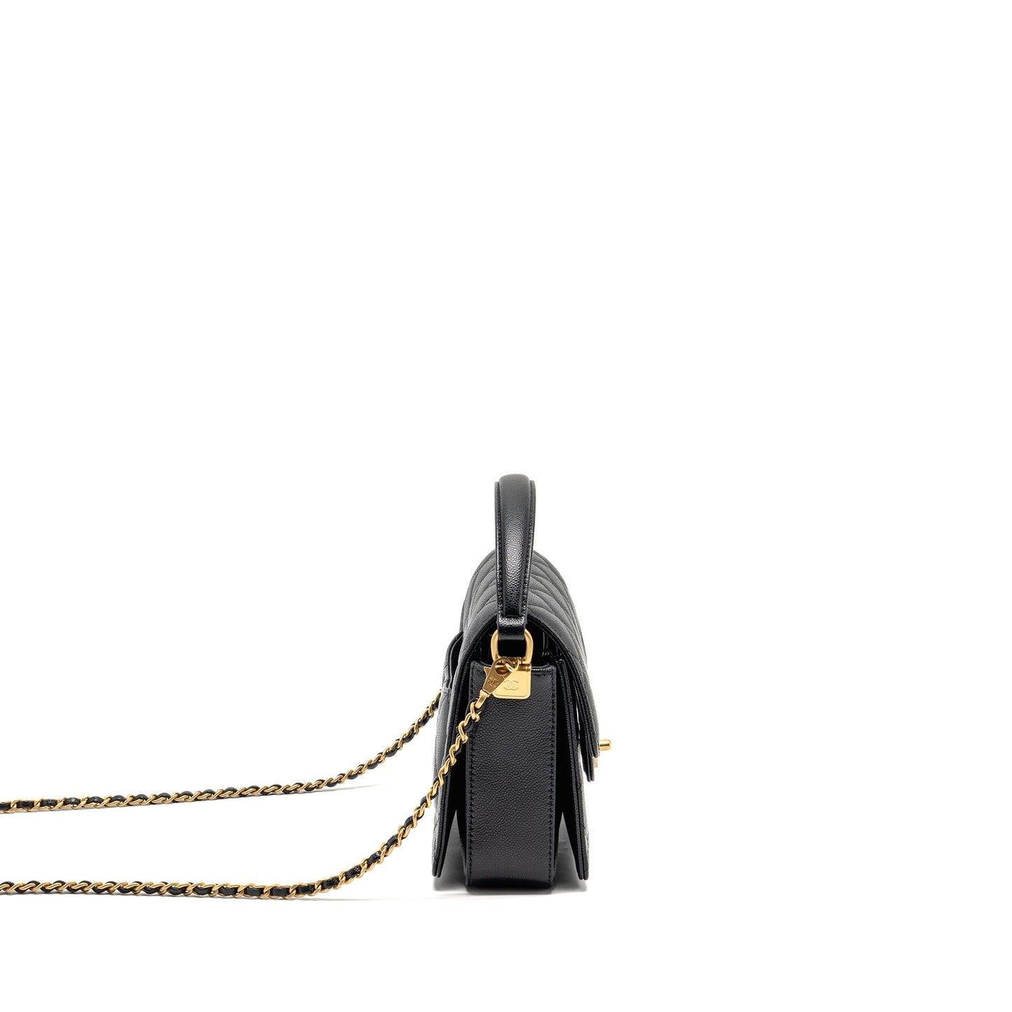 Chanel 24k Top Handle Messenger Removable Caviar Black Messenger Bag
