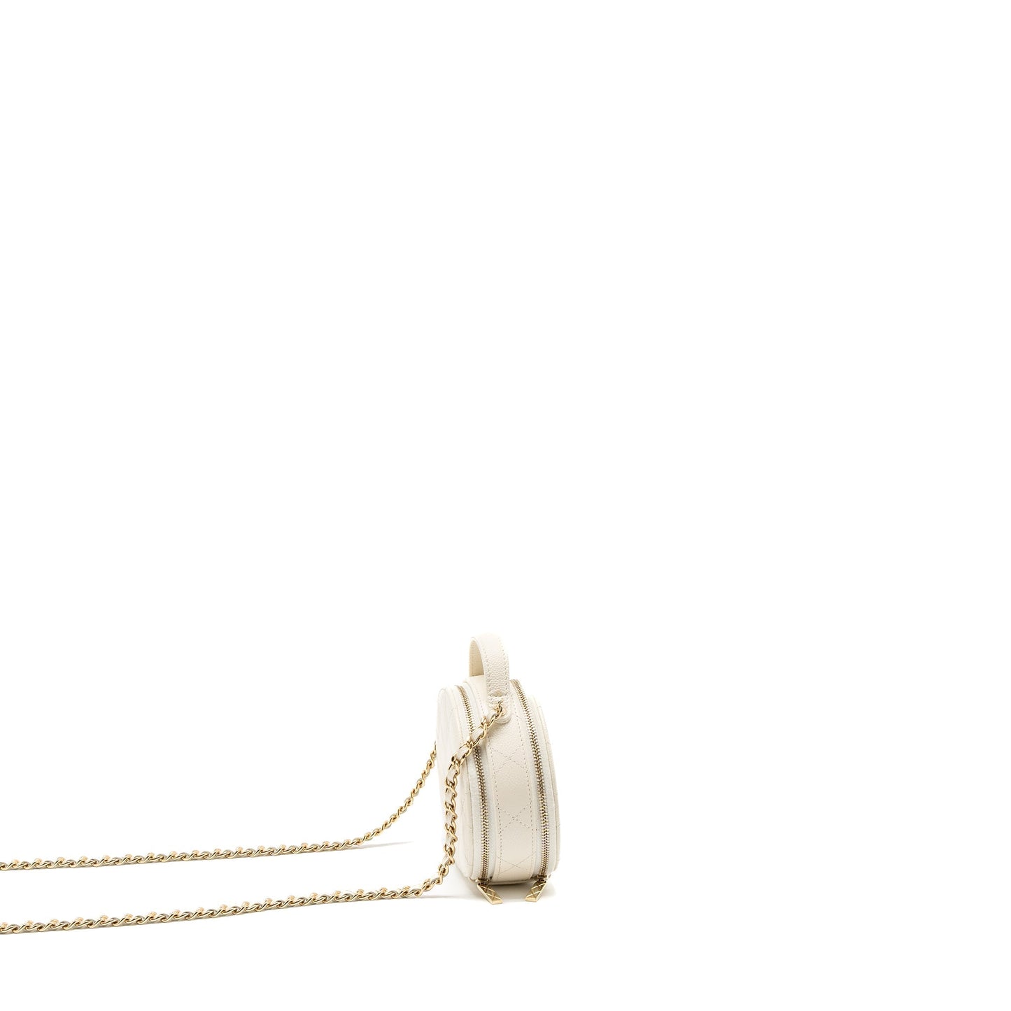 Chanel Top Handle Round Vanity Caviar LGHW White Mini Bag