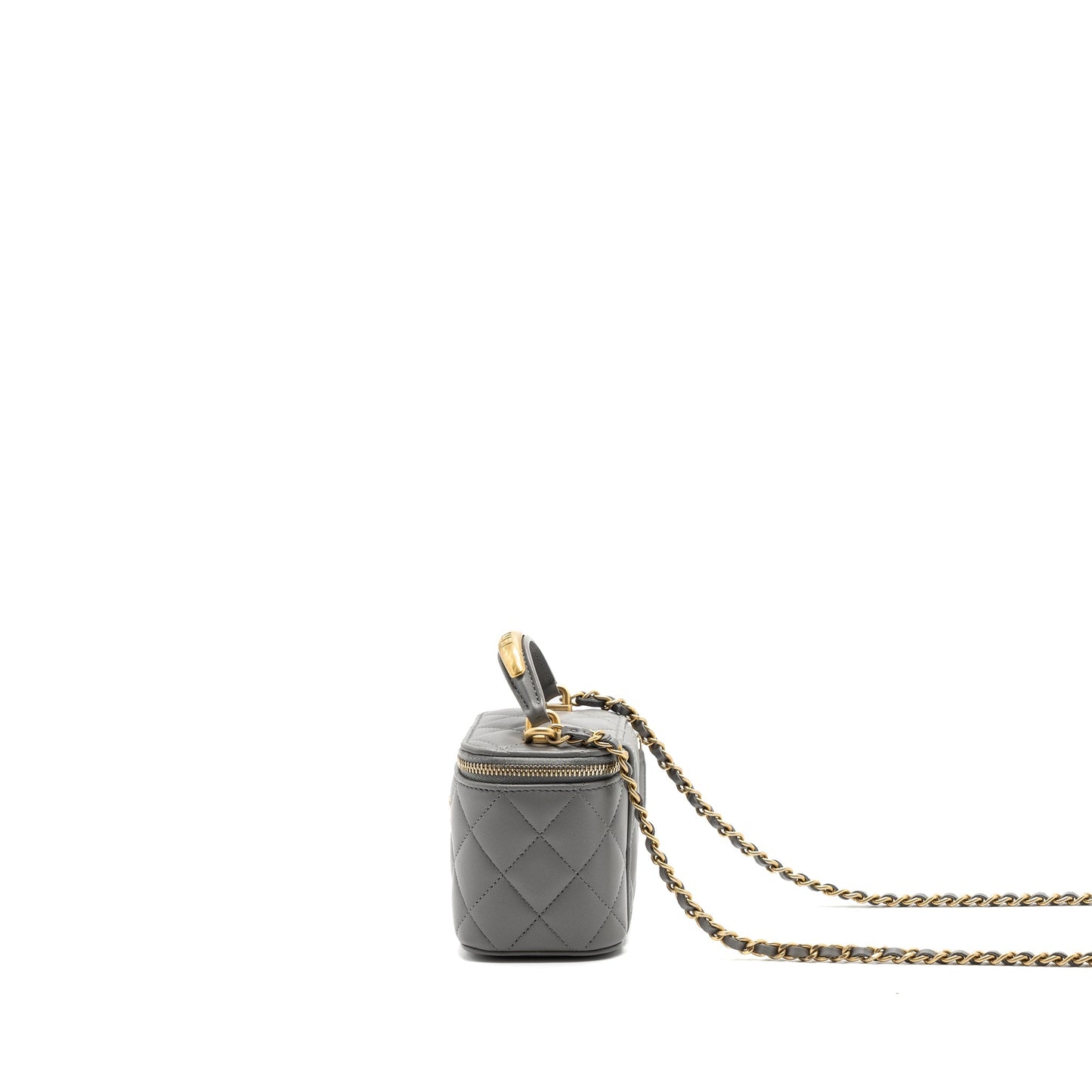 Chanel Top Handle Vanity Lambskin GHW Microchip Grey Mini Bag