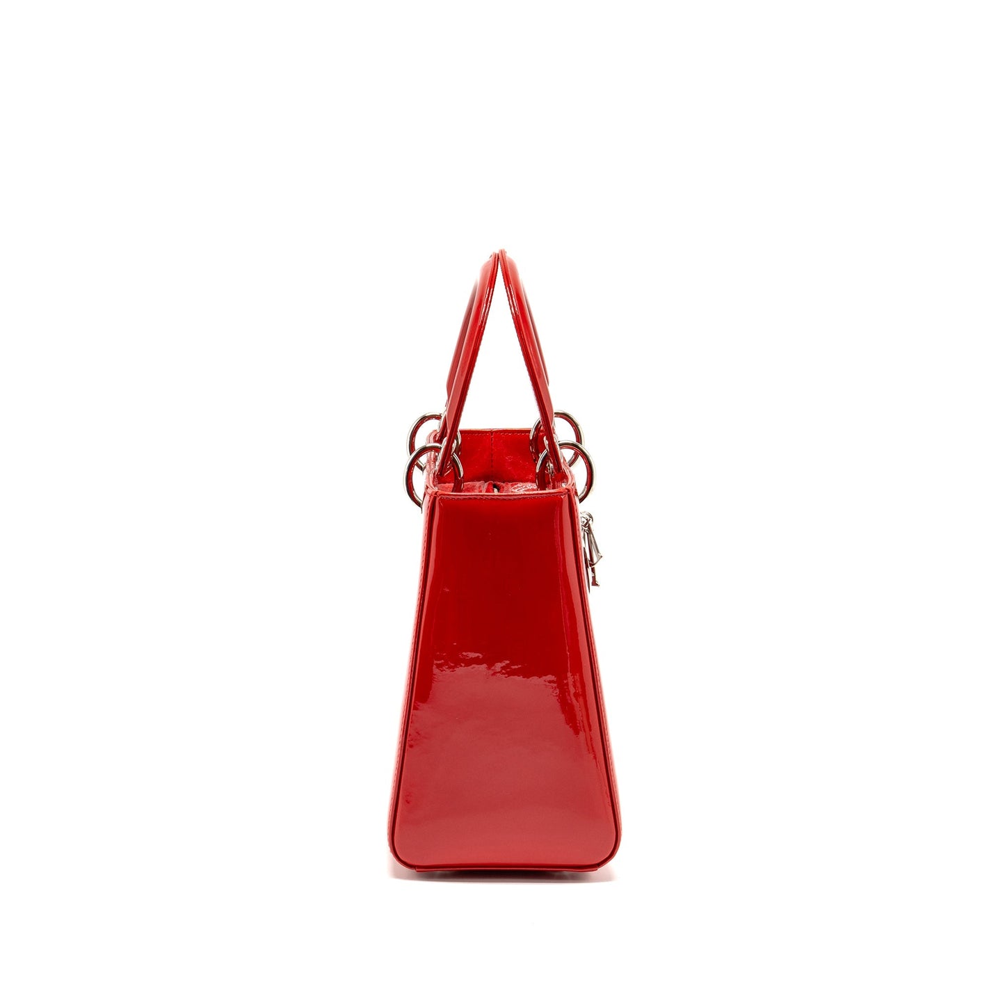 Dior Lady Patent Handbag Red Medium Travel Bag