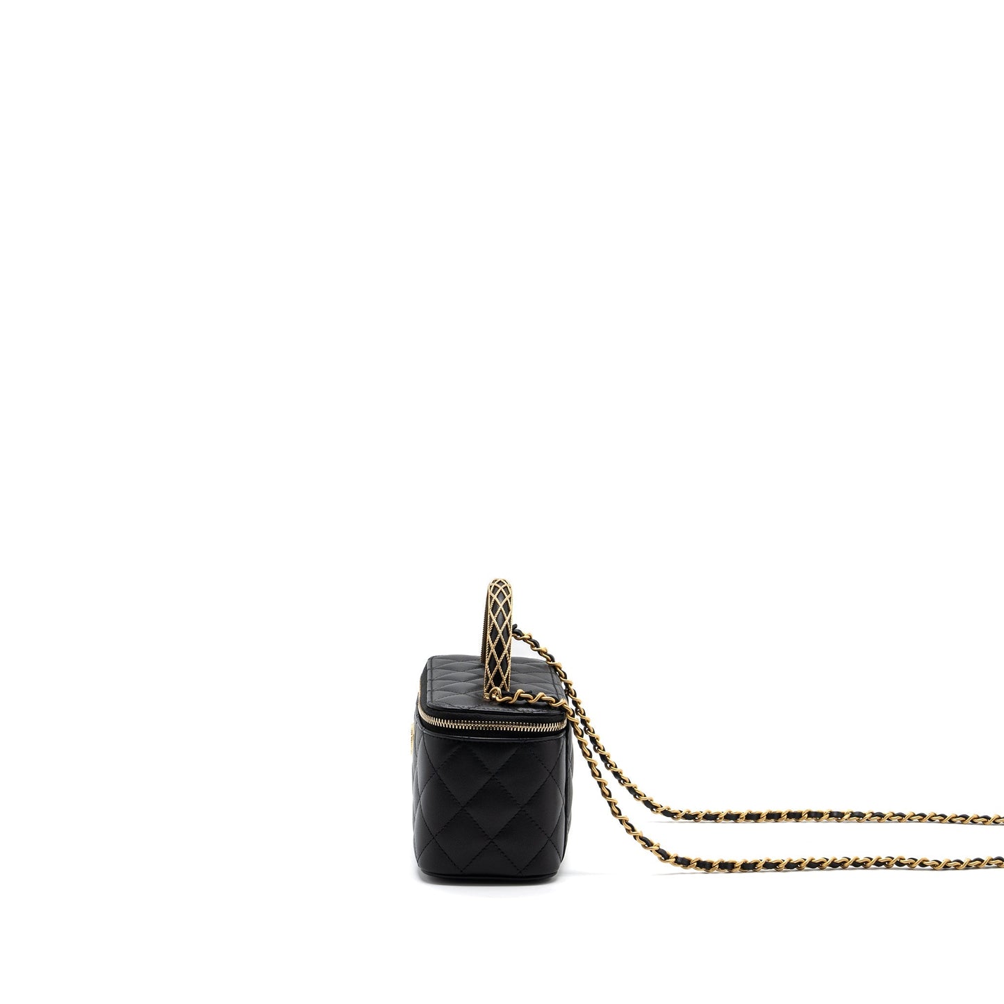 Chanel Detail Top Handle Long Vanity Chains Black Handbag