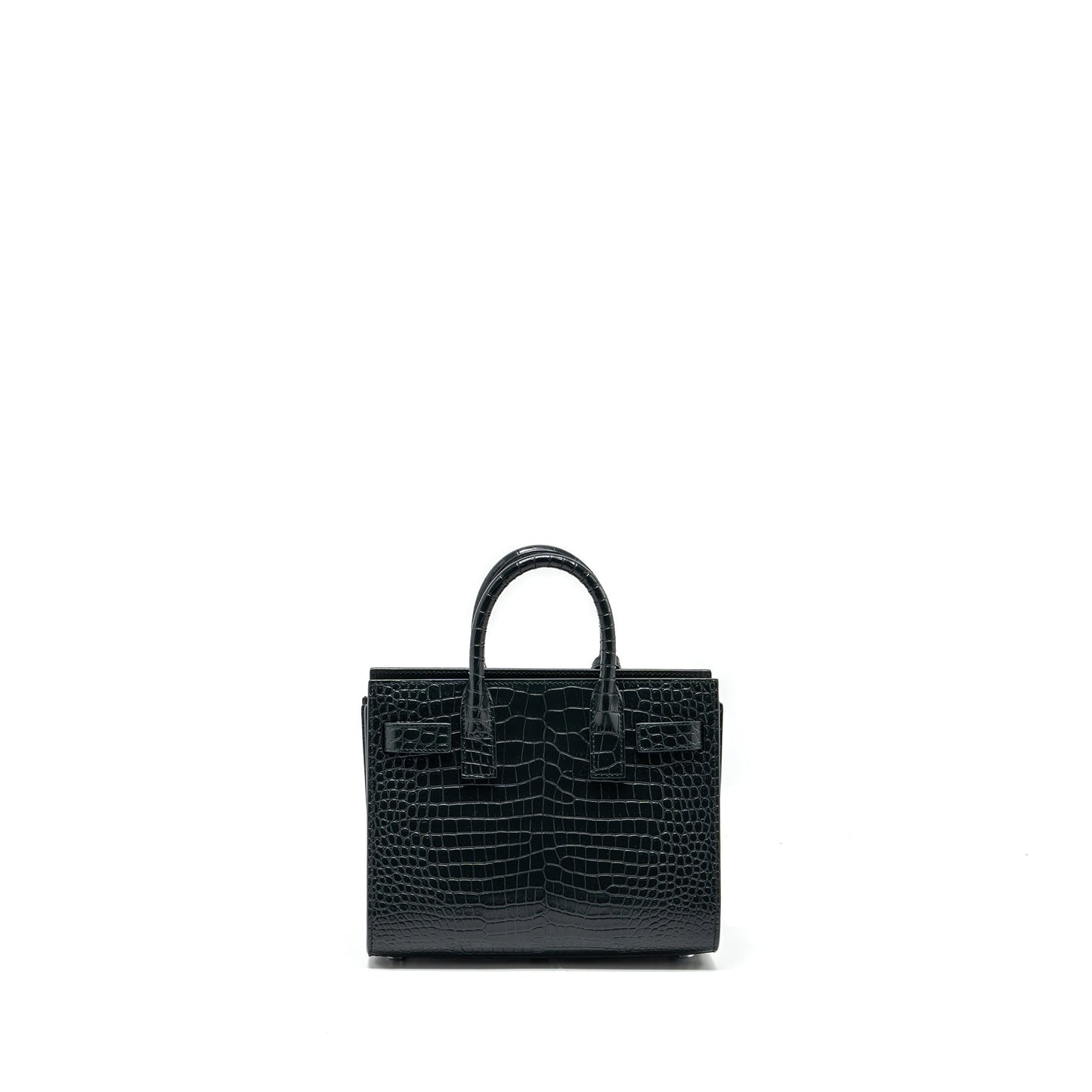 YSL Saint Laurent Sac De Jour Nano Crocodile Embossed Calfskin Green Travel Bag