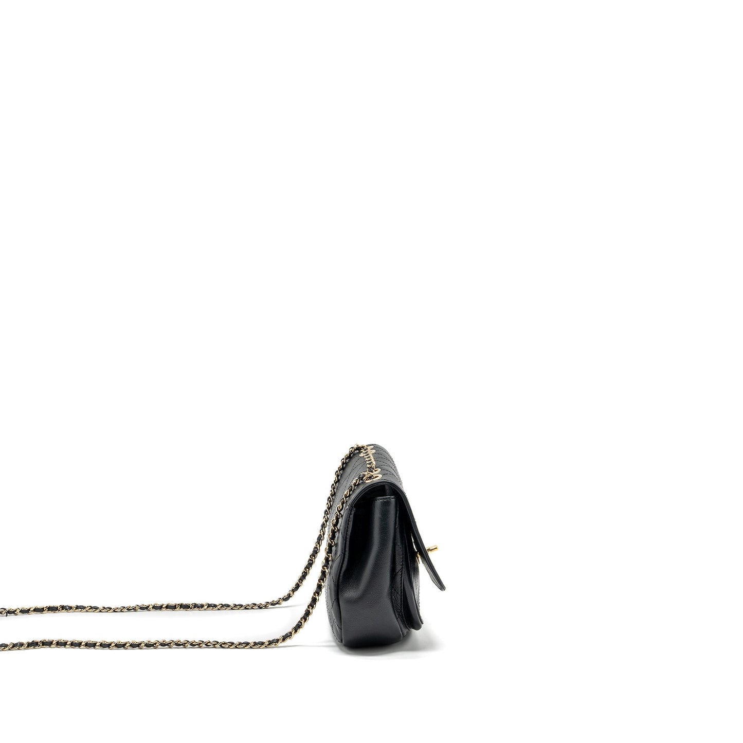 Chanel half moon quilted flap Grained Calfskin Black Shoulder Bag