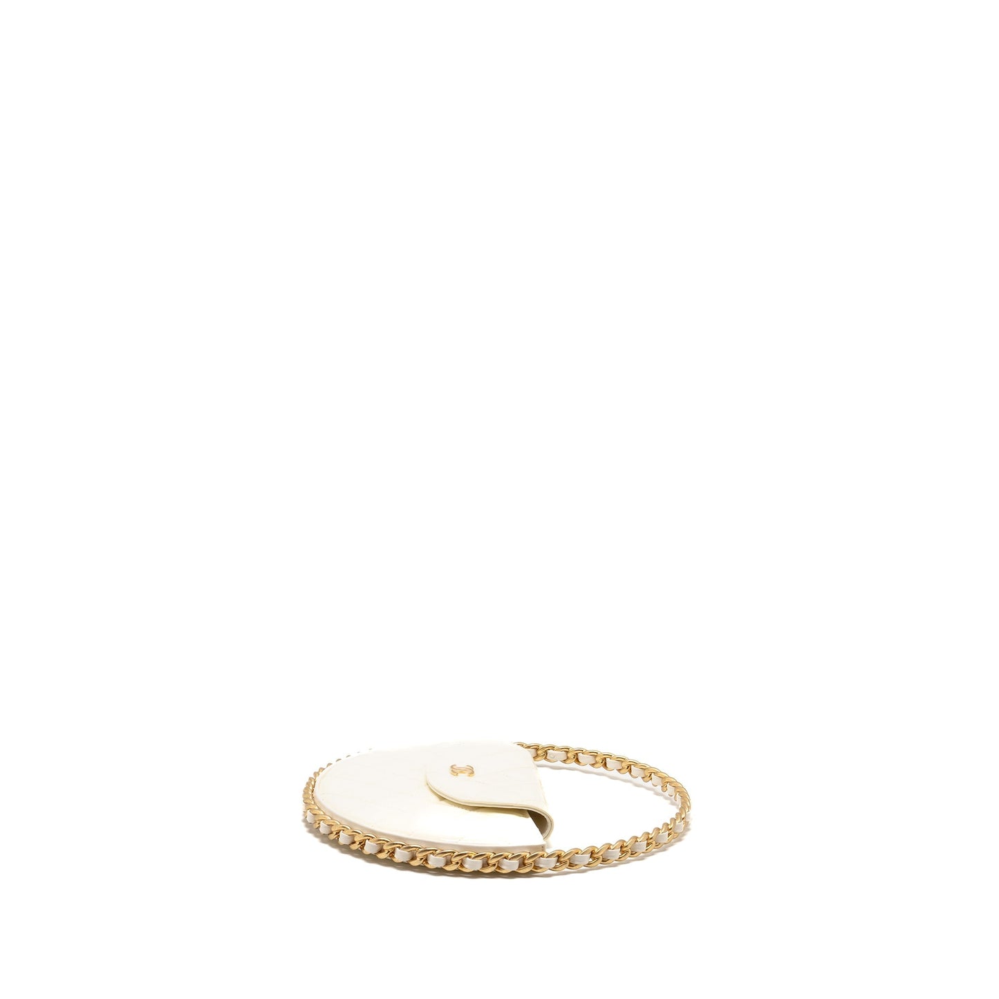 Chanel round patent GHW microchip White Leather Clutch Bag