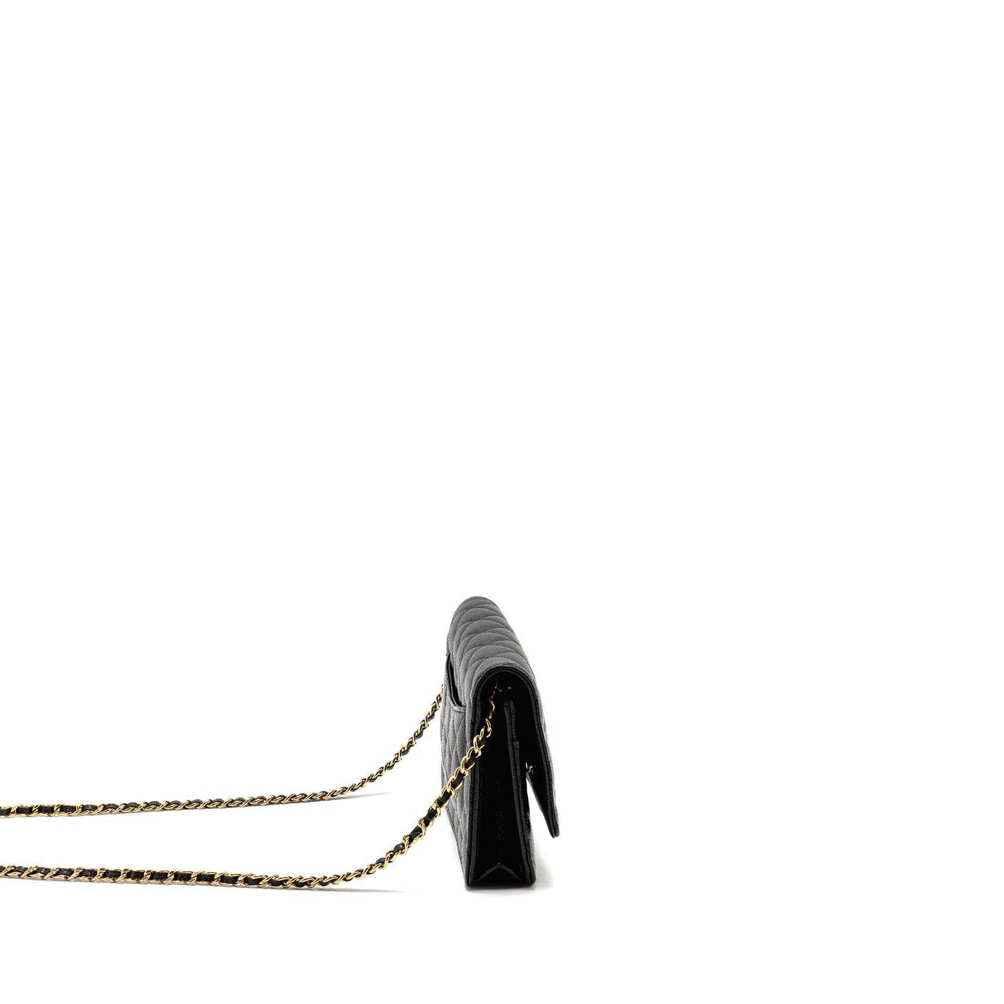 Chanel Classic On Caviar GHW Microchip Black Wallet Case Bag Black