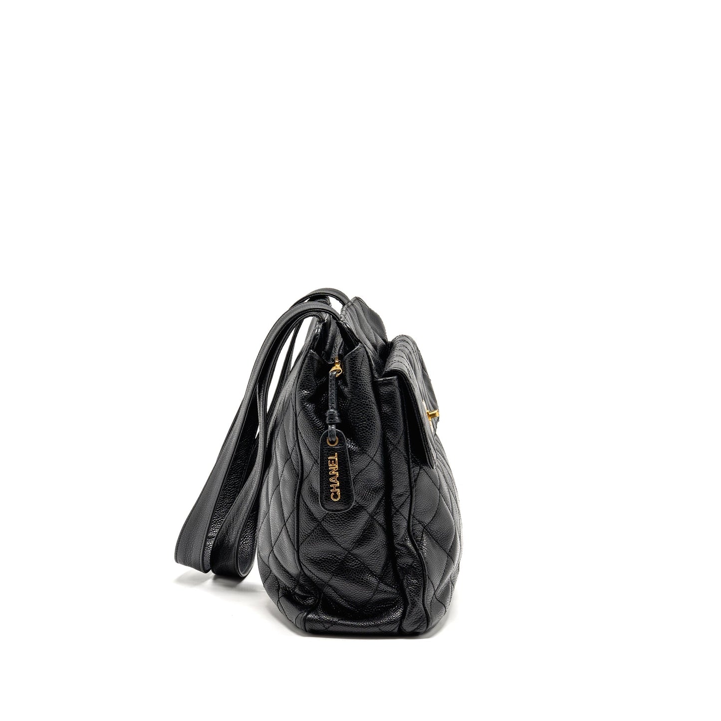 Chanel Quiltede zip caviar GHW Black Shoulder Bag