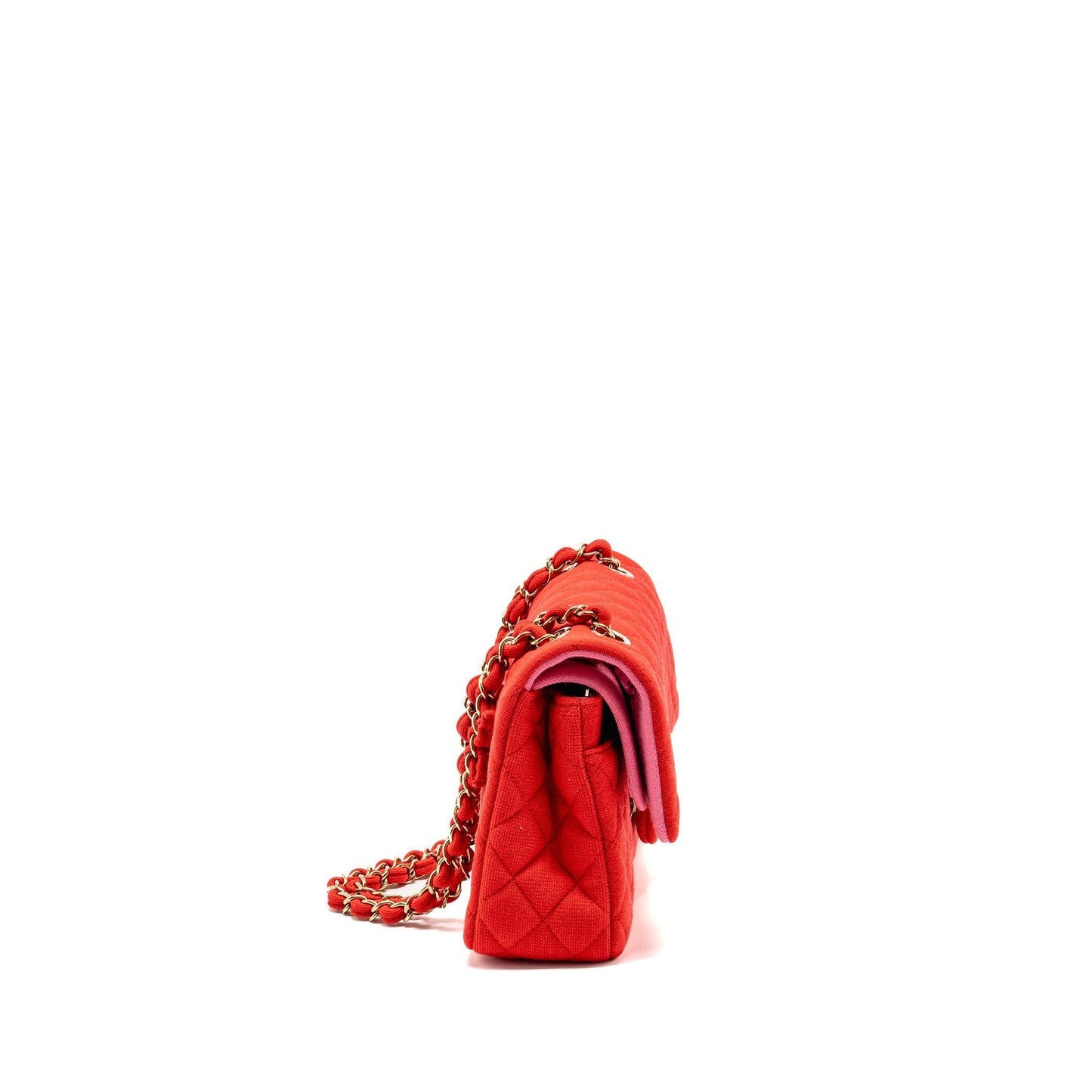 Chanel Classic double flap fabric LGHW microchip Red Pink Shoulder Bag