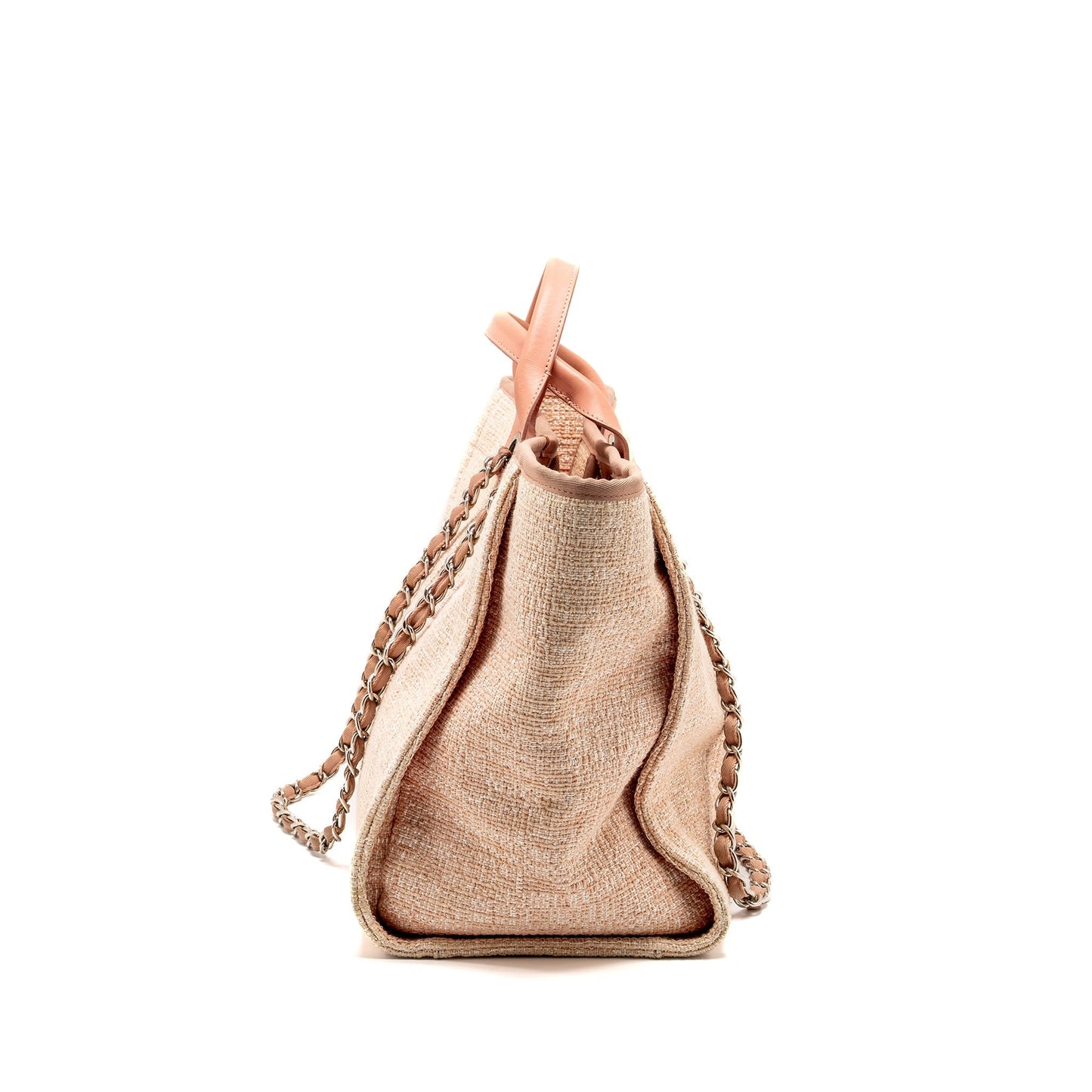Chanel Deauville Calfskin SHW Pink Canvas Leather Tote Bag