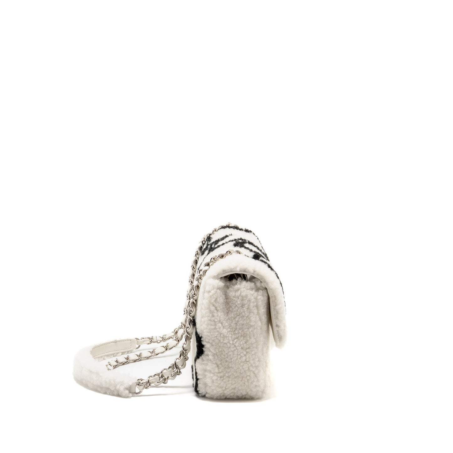 Chanel 22A Fluffy camellia flap shearling SHW White Shoulder Bag