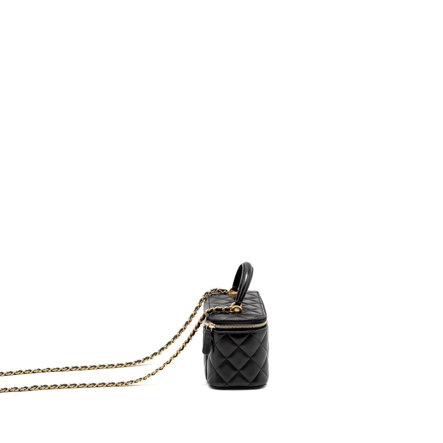 Chanel Top Handle Long Vanity Lambskin GHW Black Handbag Black Ghw