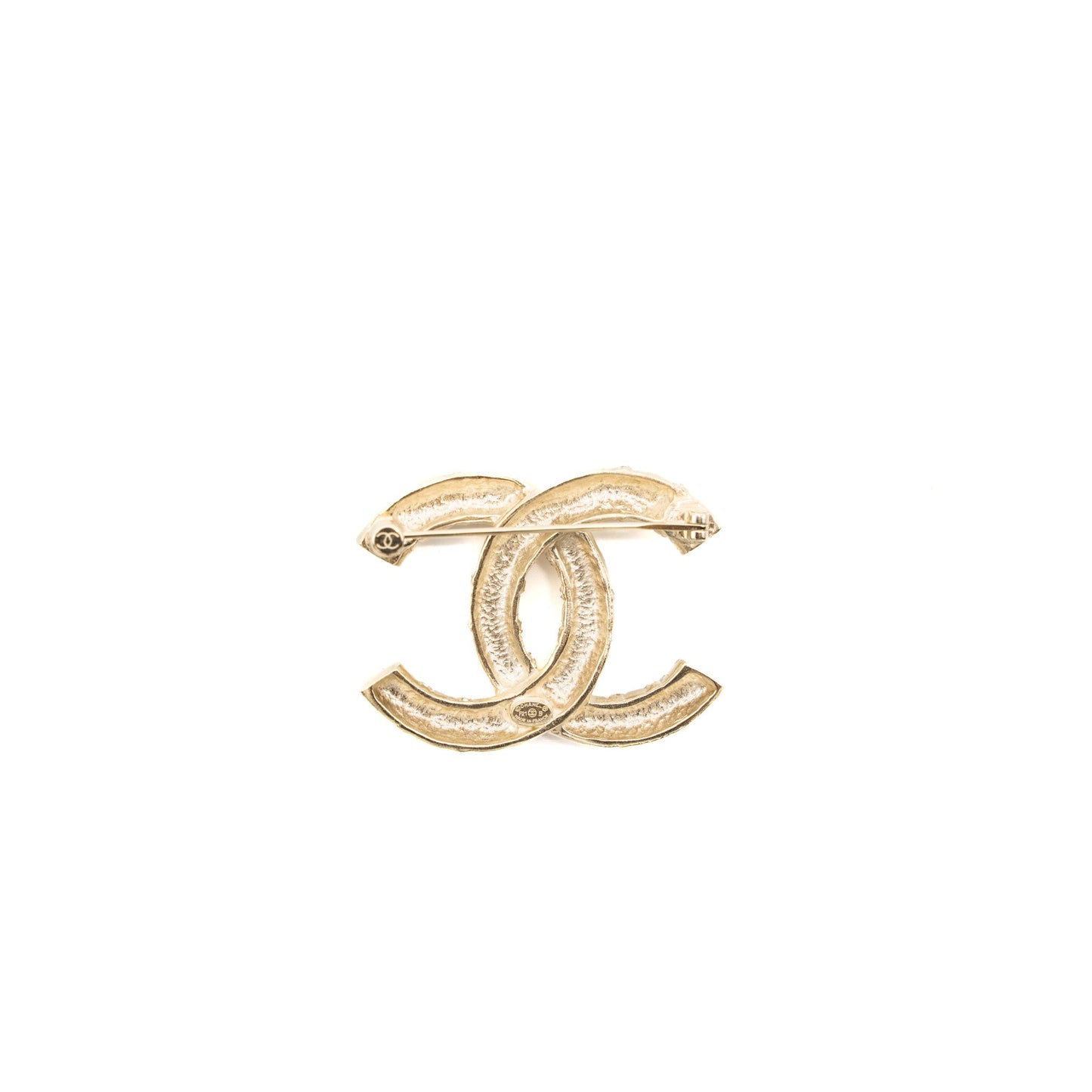 Chanel CC Logo Brooch Crystal Brushed Light Gold Handbag