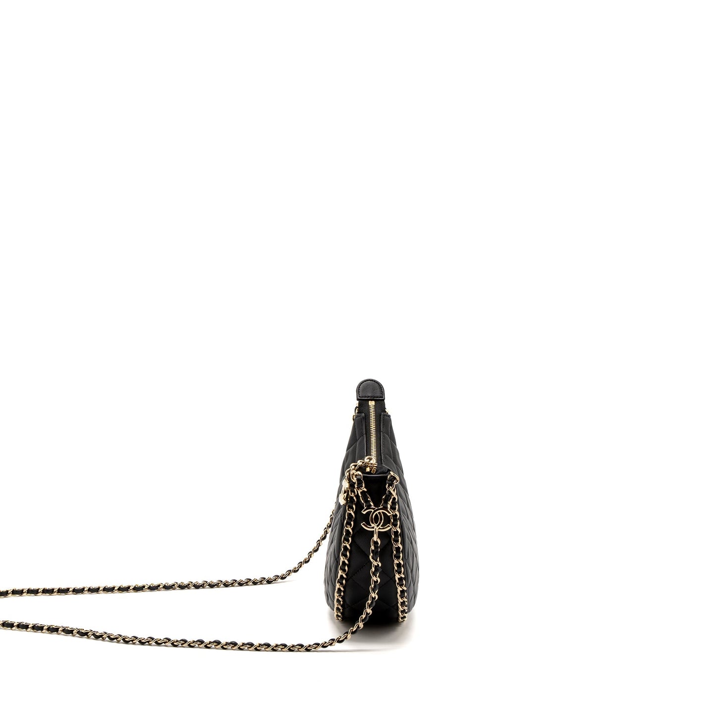 Chanel moon Hobo Lambskin LGHW Microchip Black Small Shoulder Bag Black Lghwmicrochip