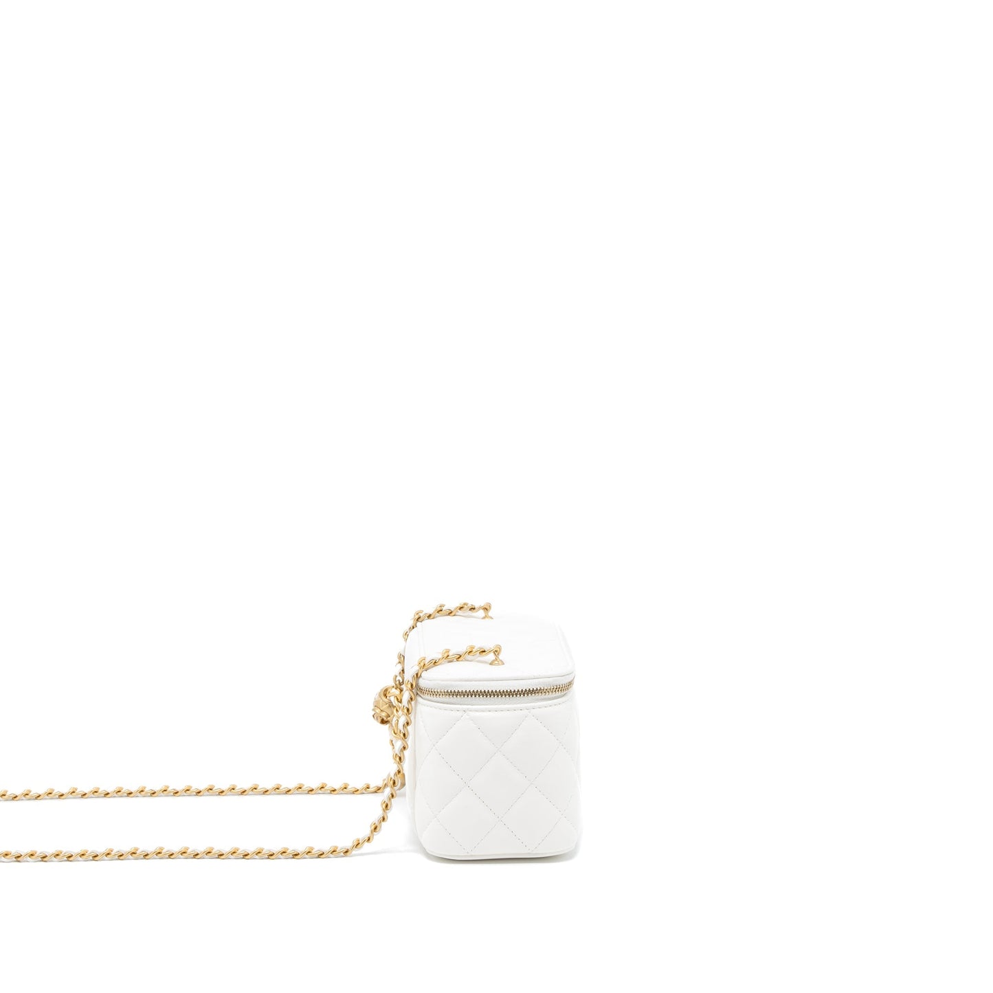 Chanel Pearl Crush Long Vanity Lambskin Brushed White Handbag Ghw Microchip