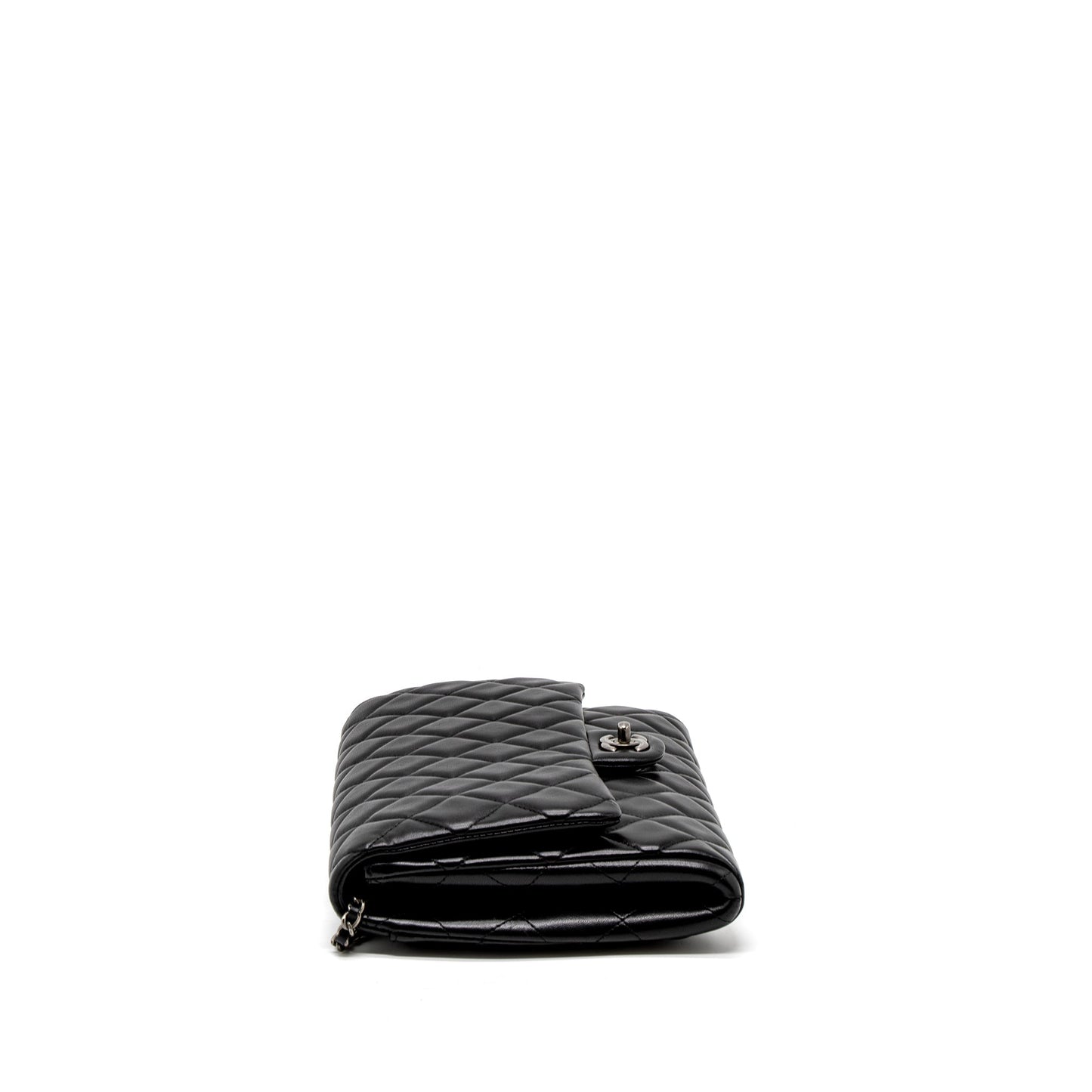Chanel Timeless Lambskin Ruthenium Hardware Black Clutch Bag