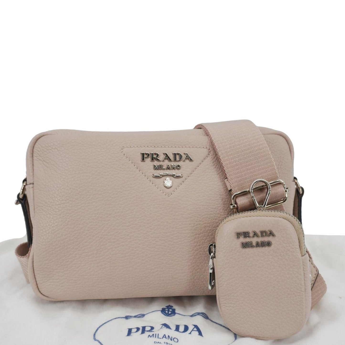 Vitello Daino Soft Camera Shoulder Bag Leather Beige
