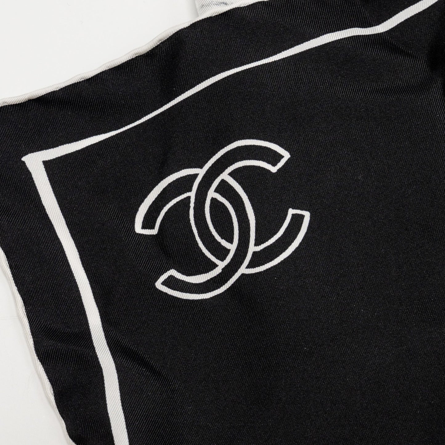 Chanel 90x90cm Coco Silk Scarf Black White