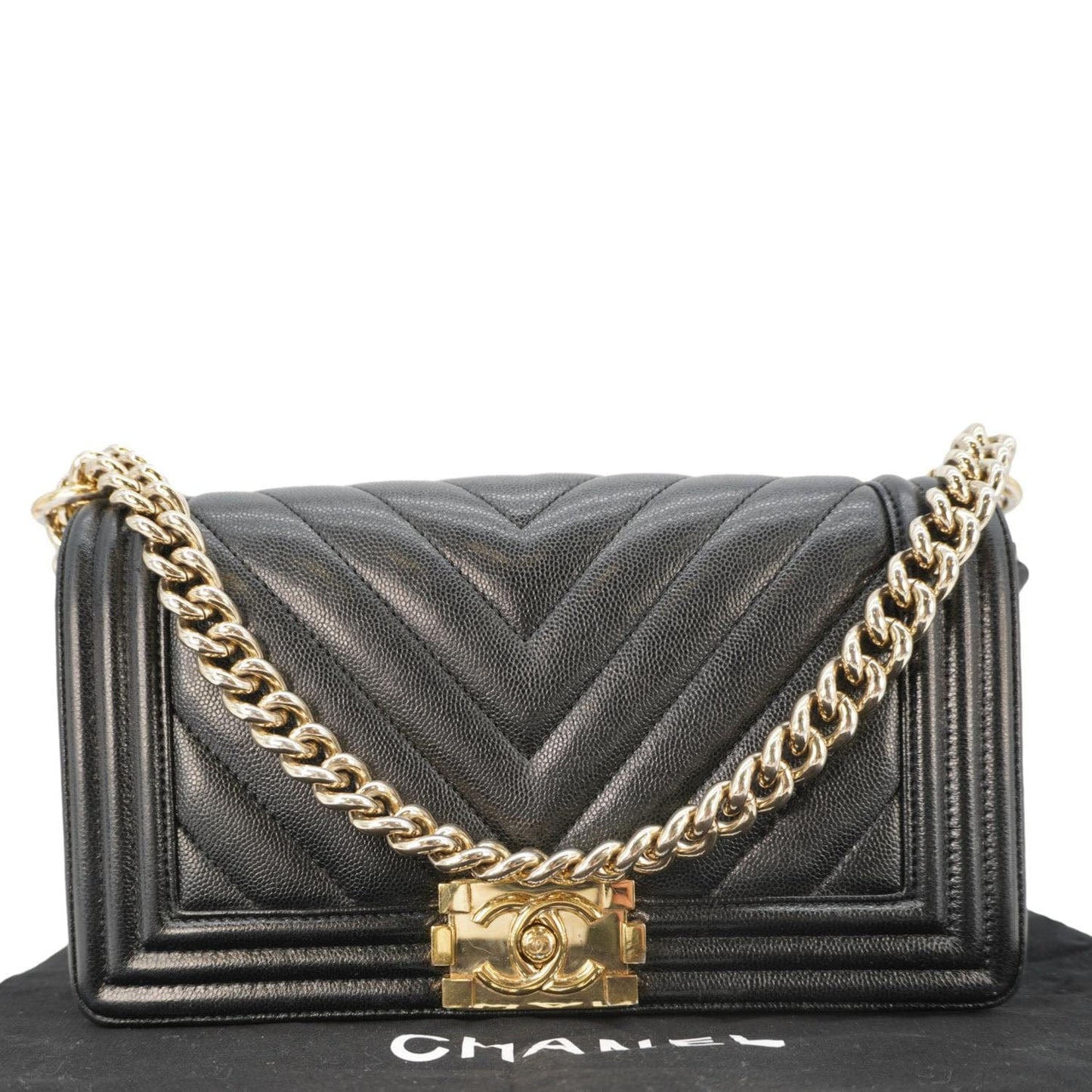Chanel Boy Flap Chevron Leather Black Travel Bag Flap Bag