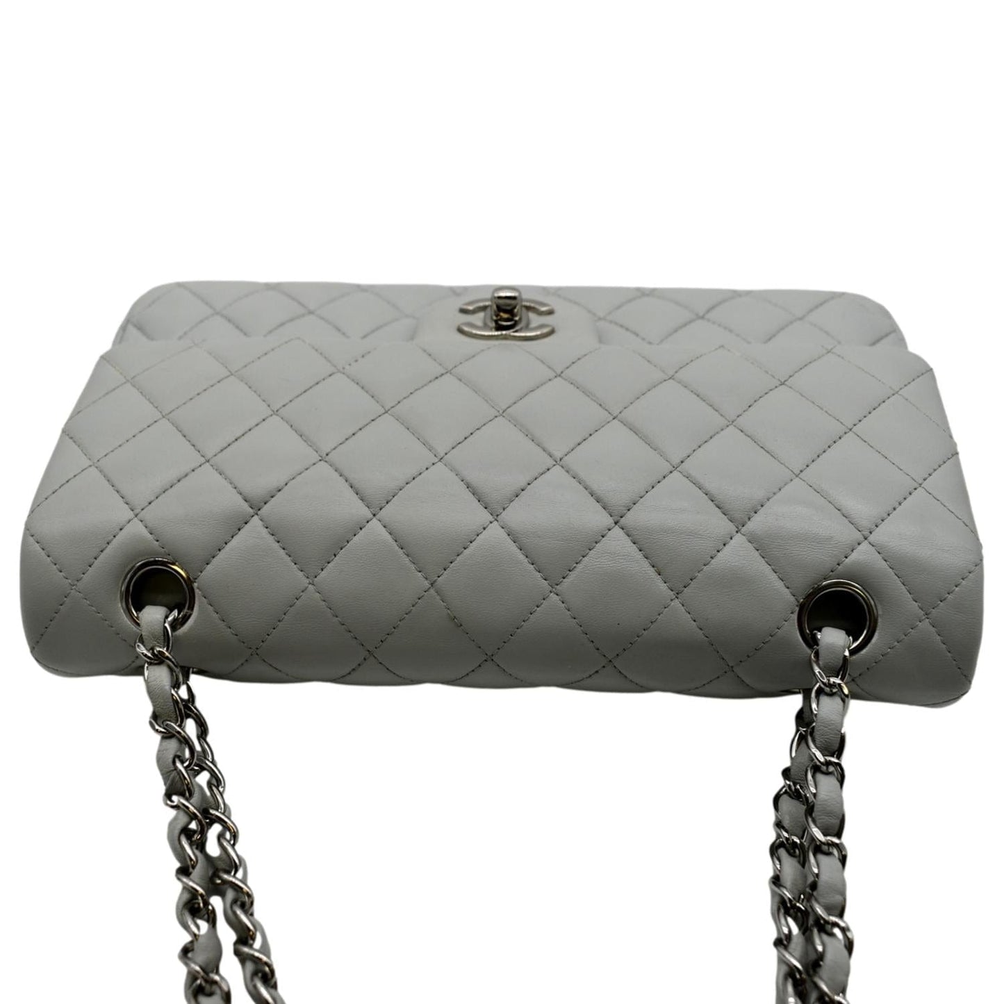Chanel Double Flap Leather Calfskin Grey Travel Bag
