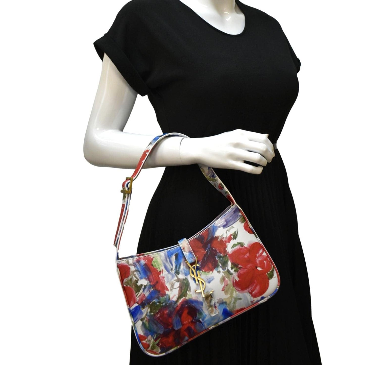 YSL Saint Laurent Saint Le Floral Printed Hobo Bag Leather White Shoulder Bag