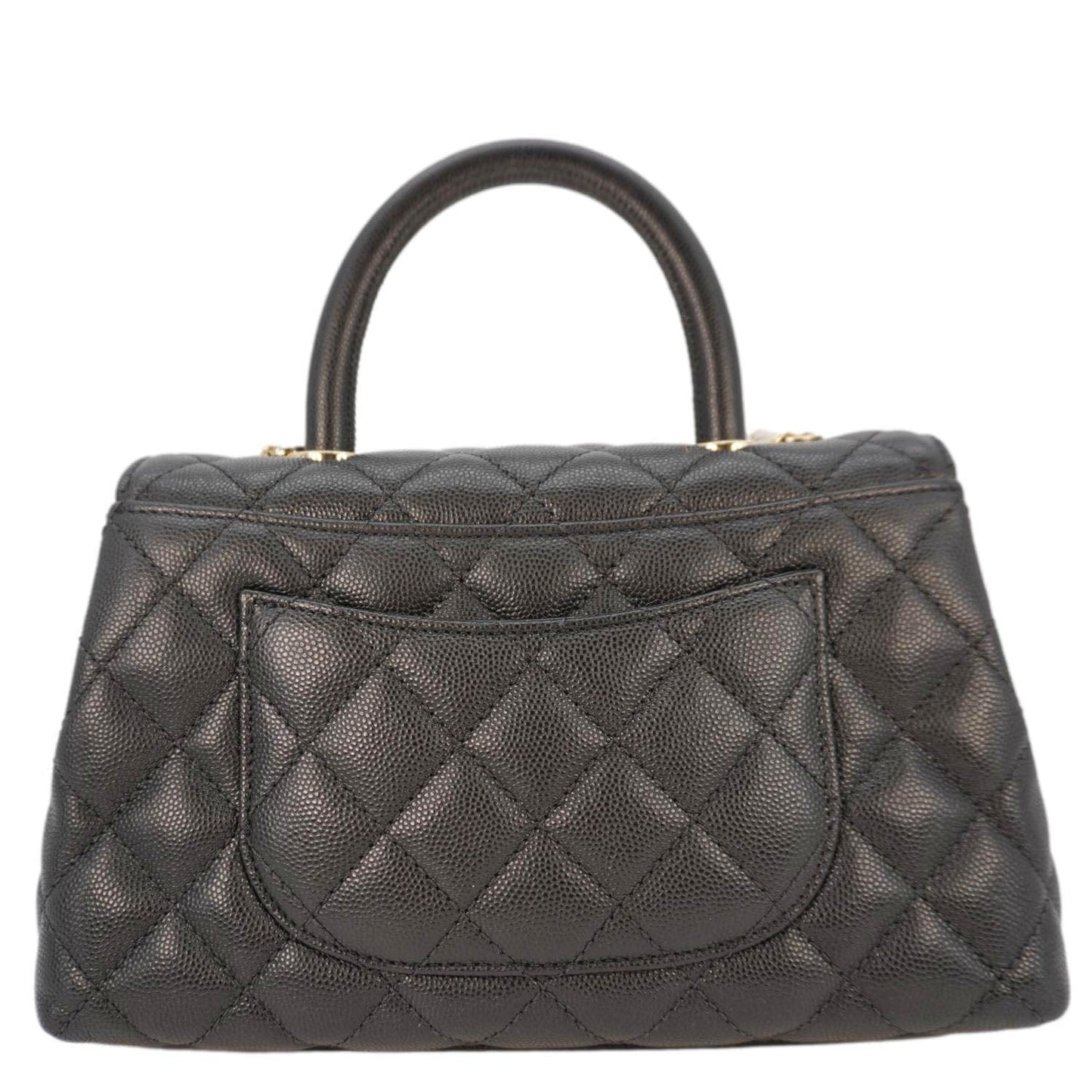 Chanel Coco Flap Quilted Caviar Handle Leather Black Travel Bag