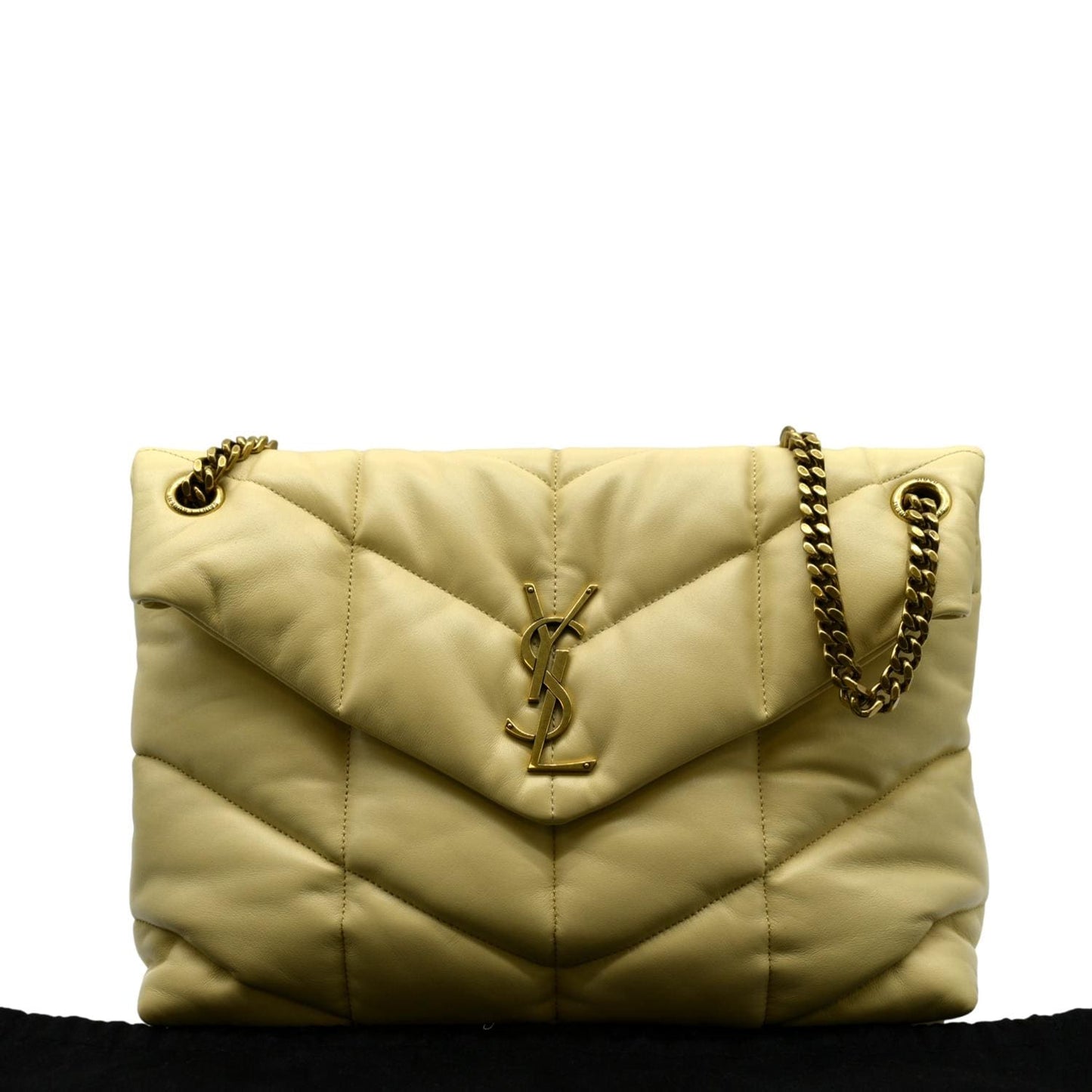 YSL Saint Laurent Yves Loulou Puffer Crossbody Bag Light Creme Leather Quilted