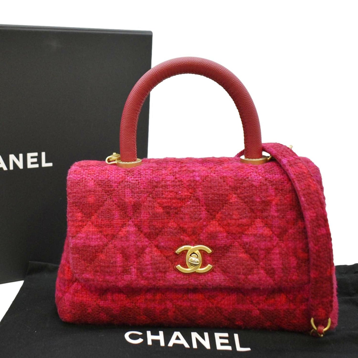 Chanel Coco Top Handle Tweed Pink Travel Bag
