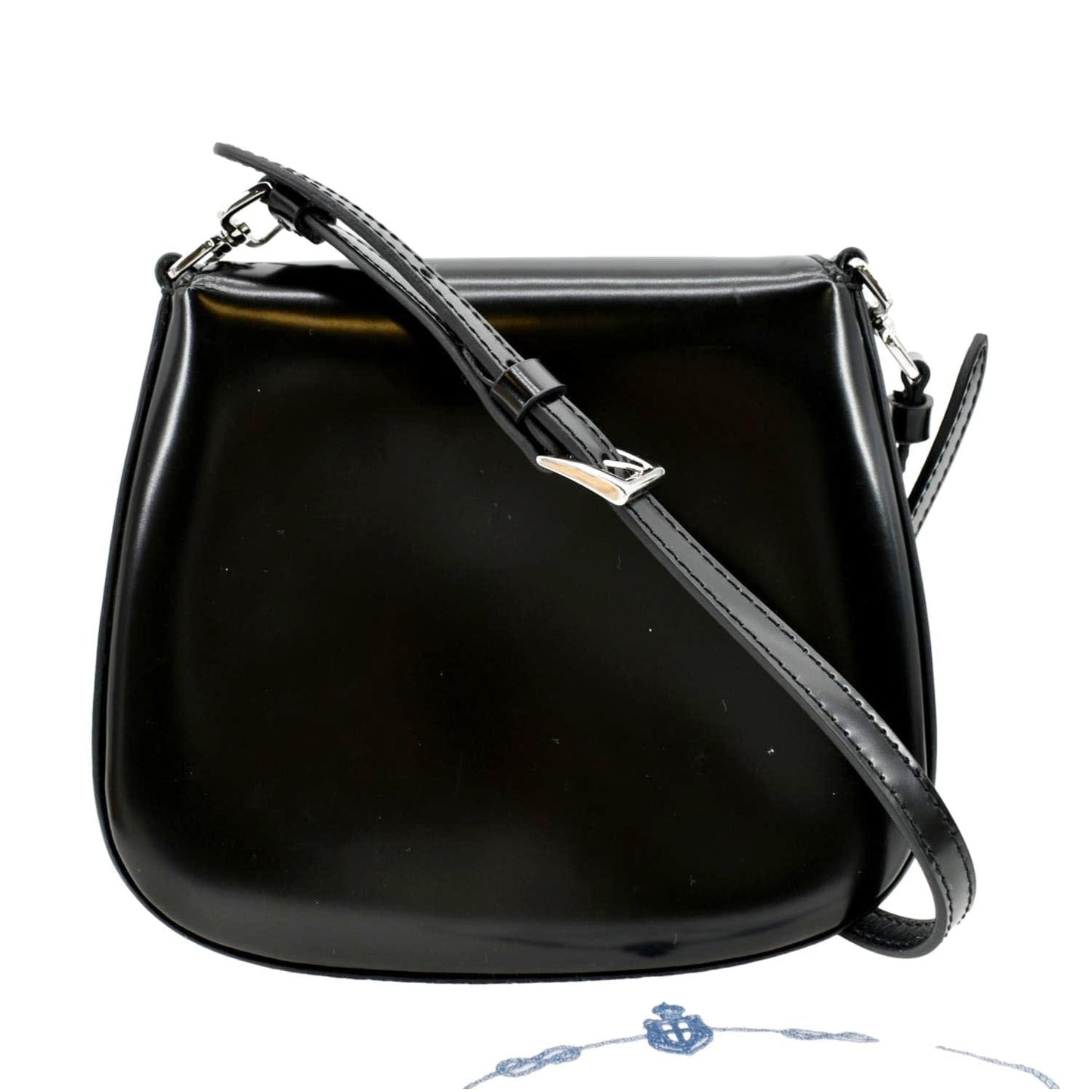 Prada Cleo Brushed Crossbody Bag Leather Black Mini