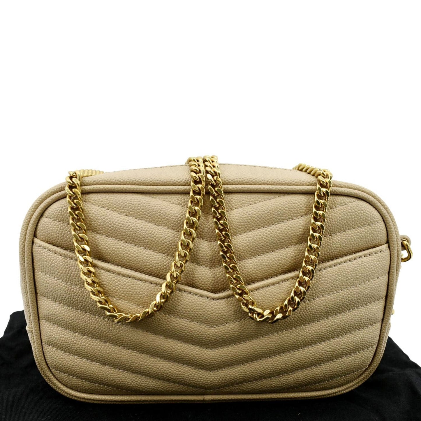 YSL Saint Laurent Yves Lou Chevron Camera Crossbody Bag Leather Beige Camera Bag 8