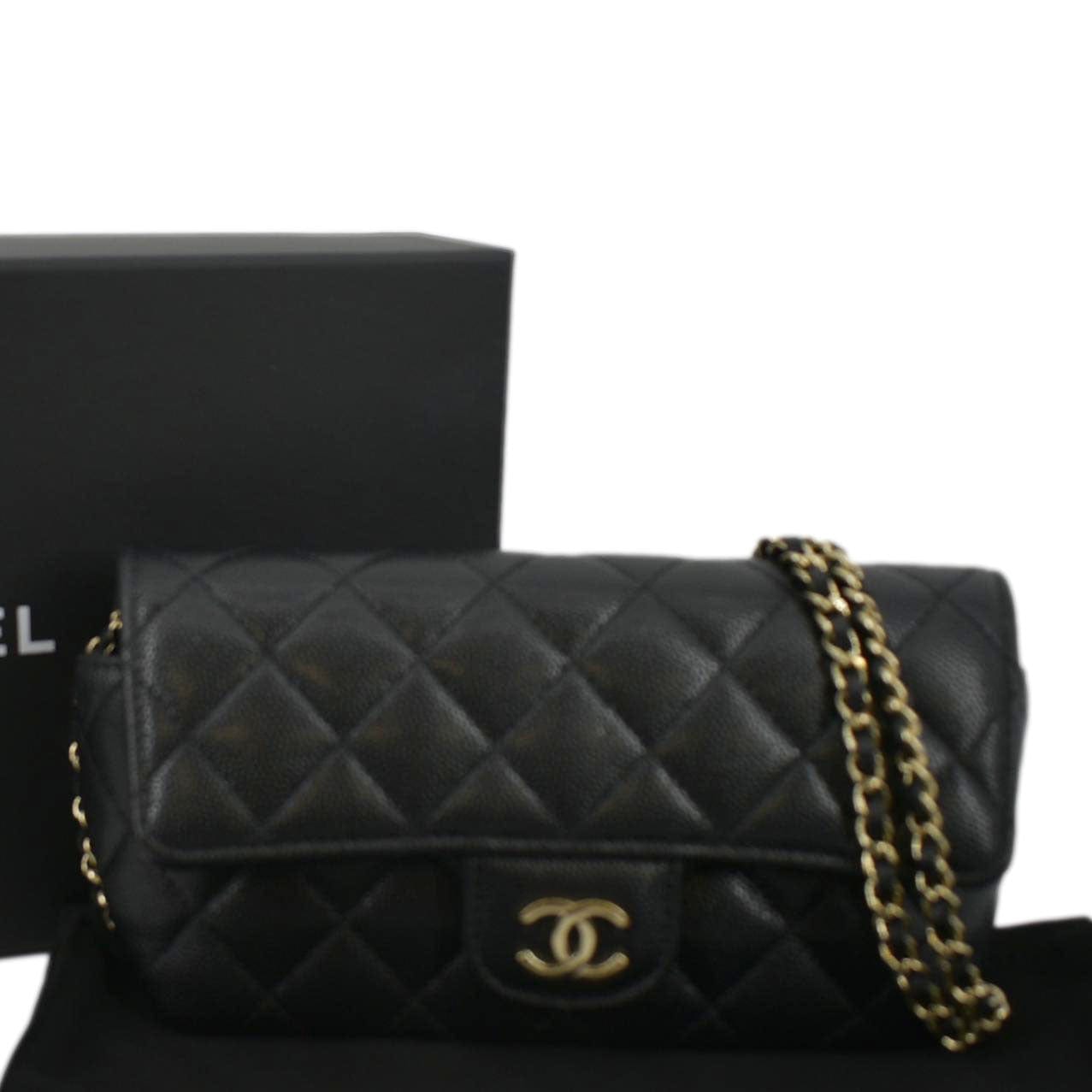 Chanel Quilted Caviar Glasses Leather Black Sunglasses