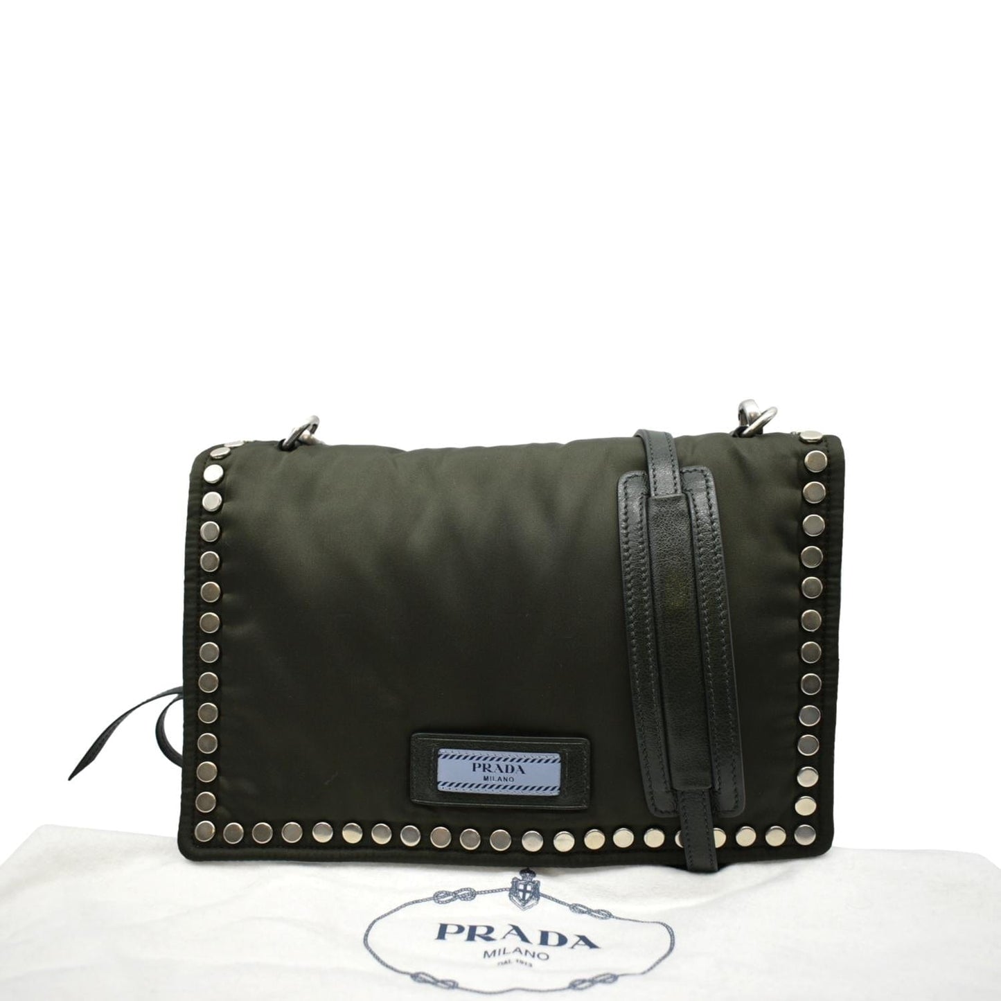 Tessuto Studded Etiquette Shoulder Bag Olive Nylon Green