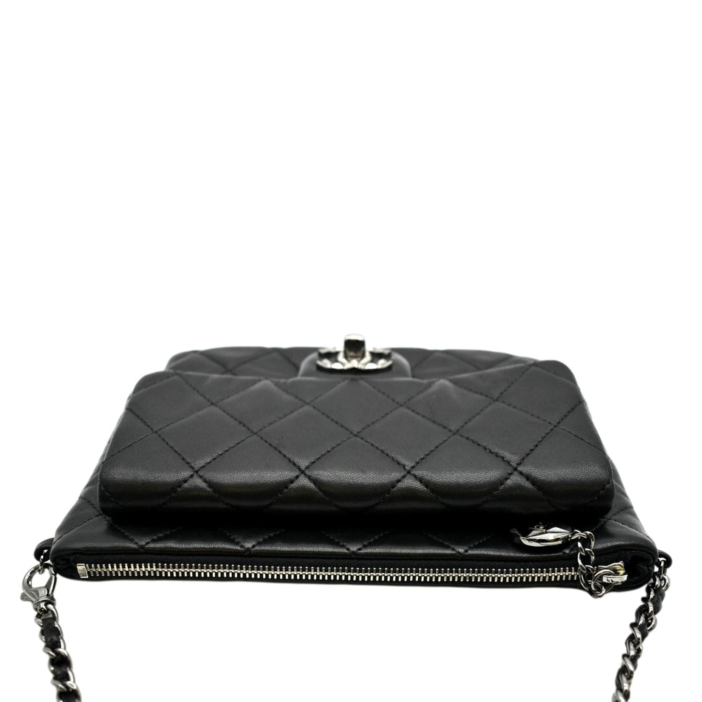 Chanel Classic Flap Zip Pocket Quilted Leather Black Travel Bag