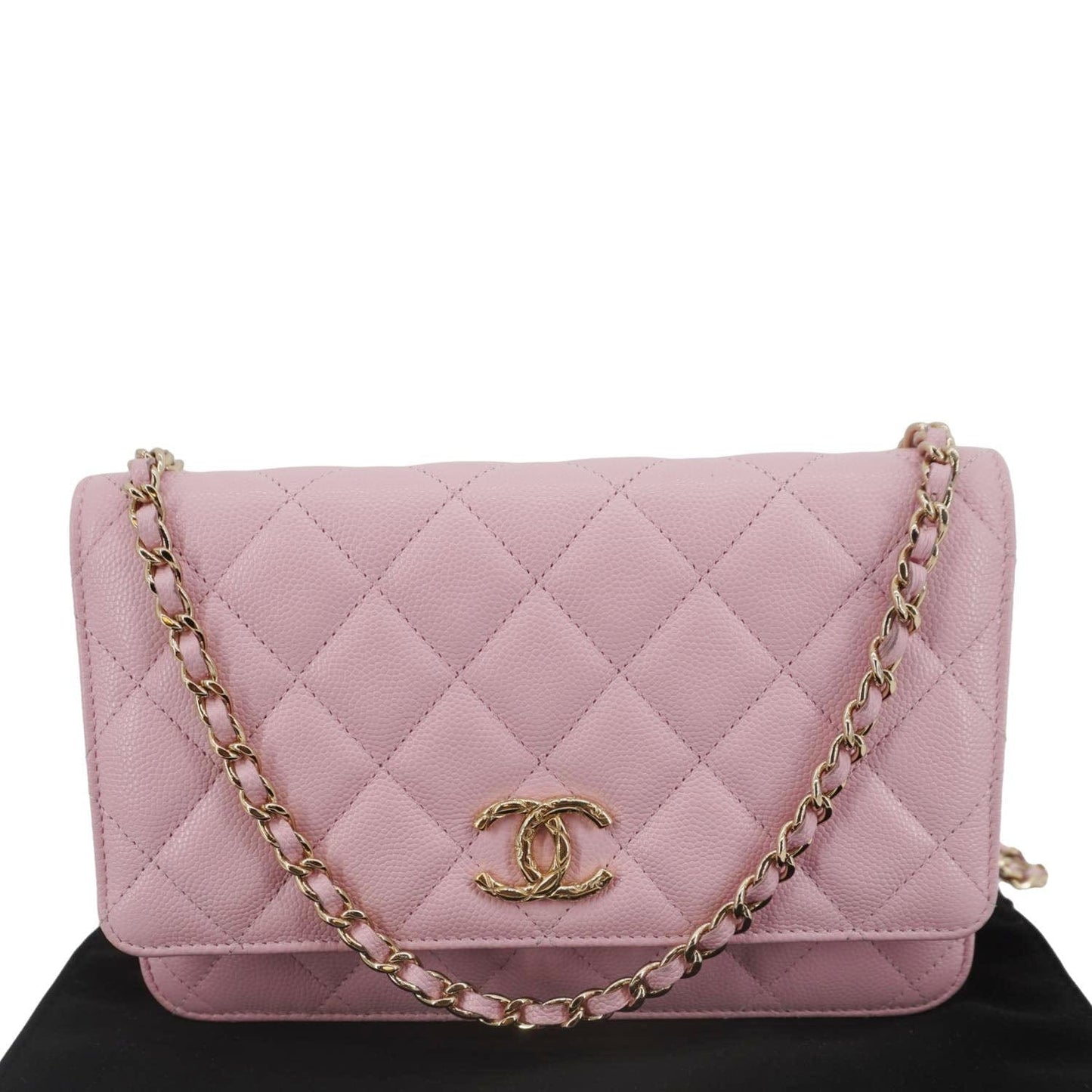 Chanel Wallet On Chain Quilted Caviar Leather Crossbody Bag Pink