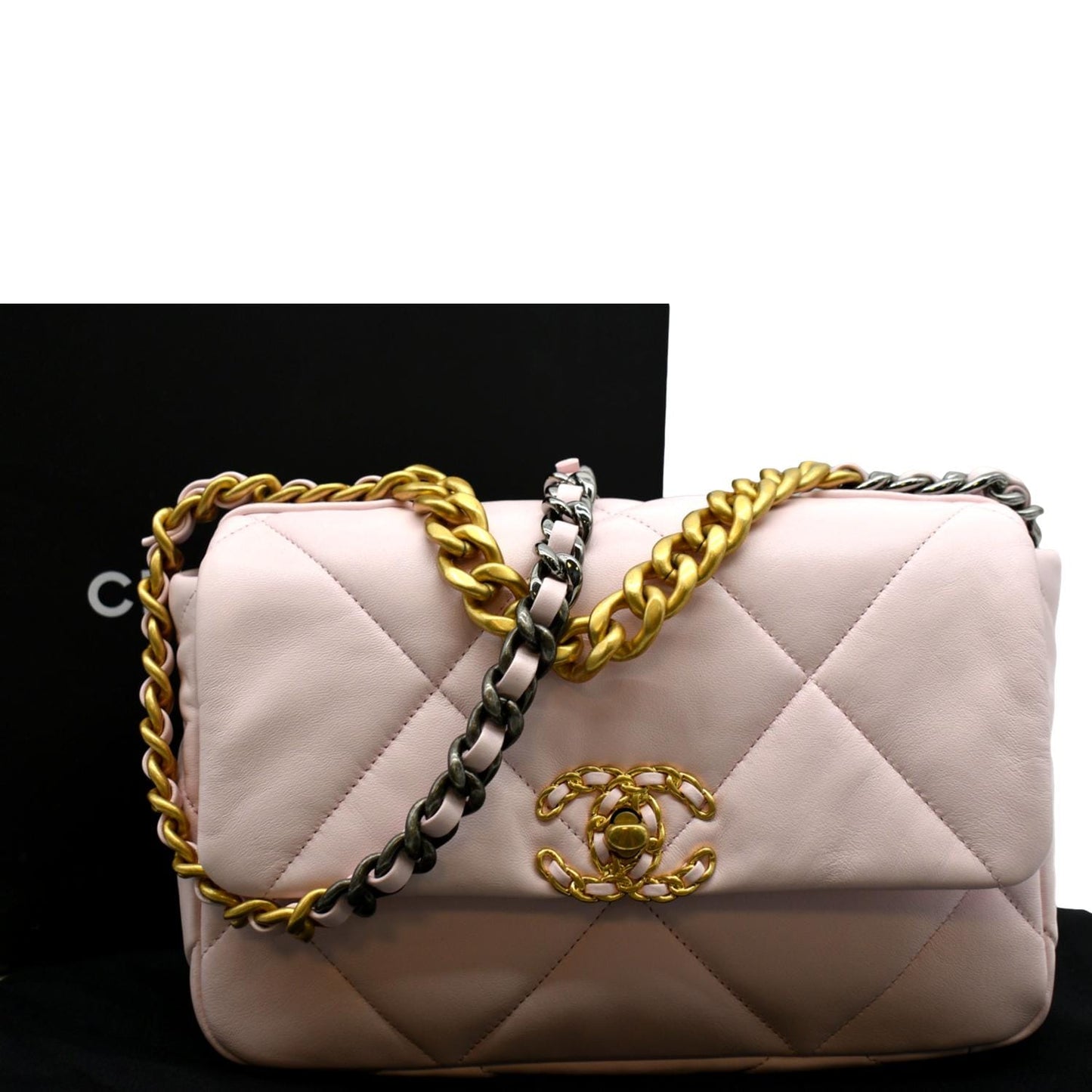 Chanel 19 Flap Quilted Light Leather Lambskin Pink Travel Bag