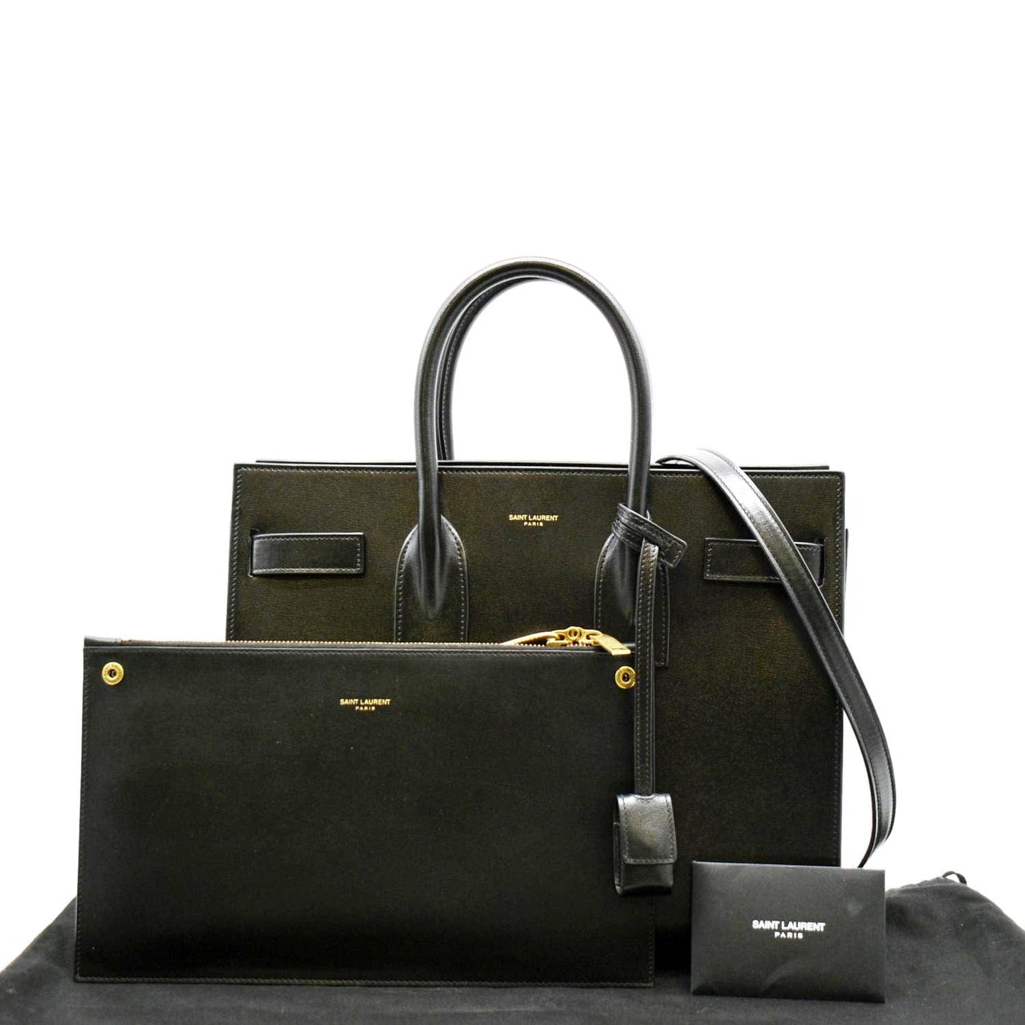 YSL Saint Laurent Yves Sac De Jour Satchel Shoulder Bag Leather Black Satchel Bag