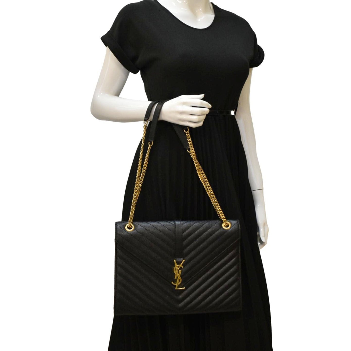 YSL Saint Laurent Saint Large Envelope Flap Shoulder Bag Leather Matelasse