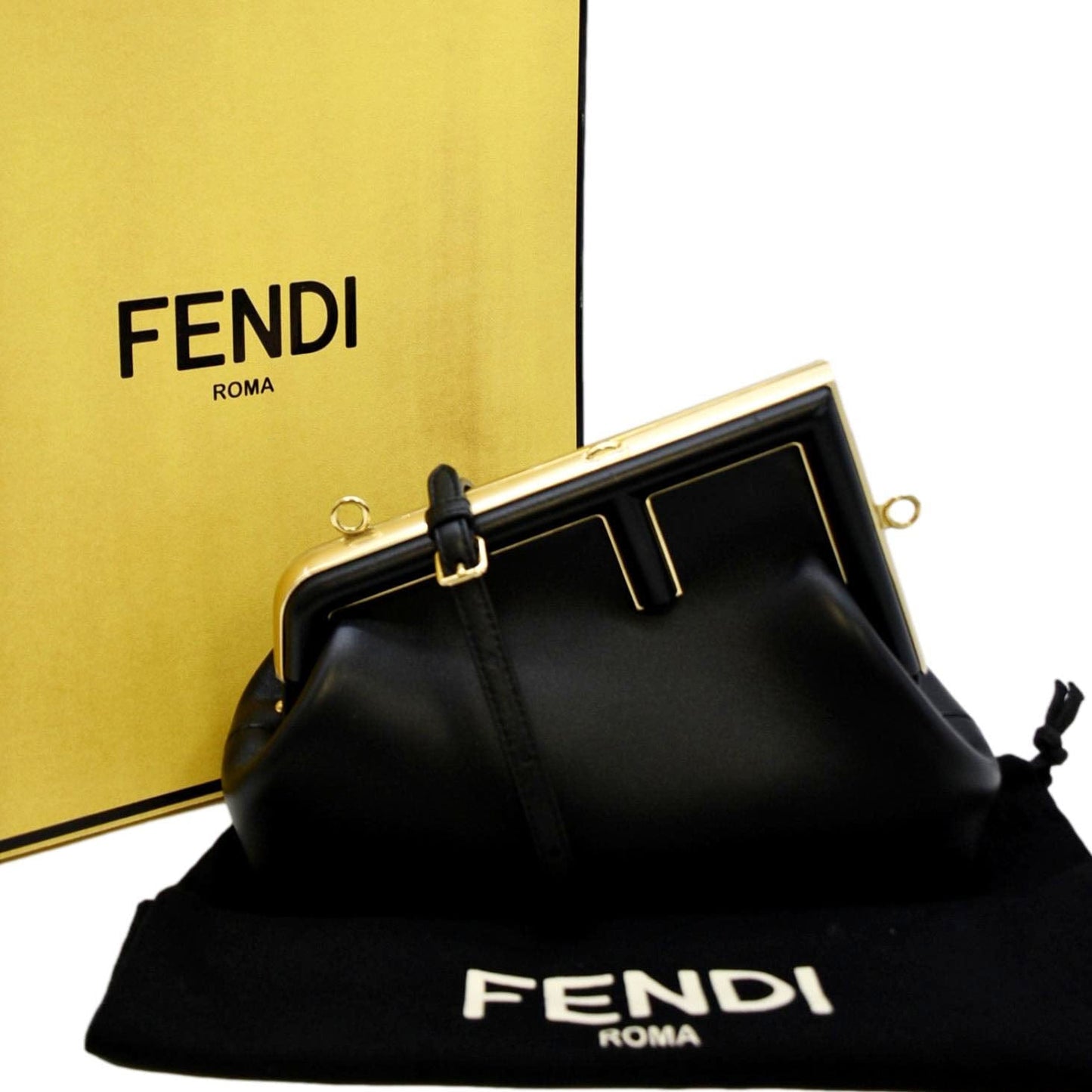 Fendi First Shoulder Bag Leather Black