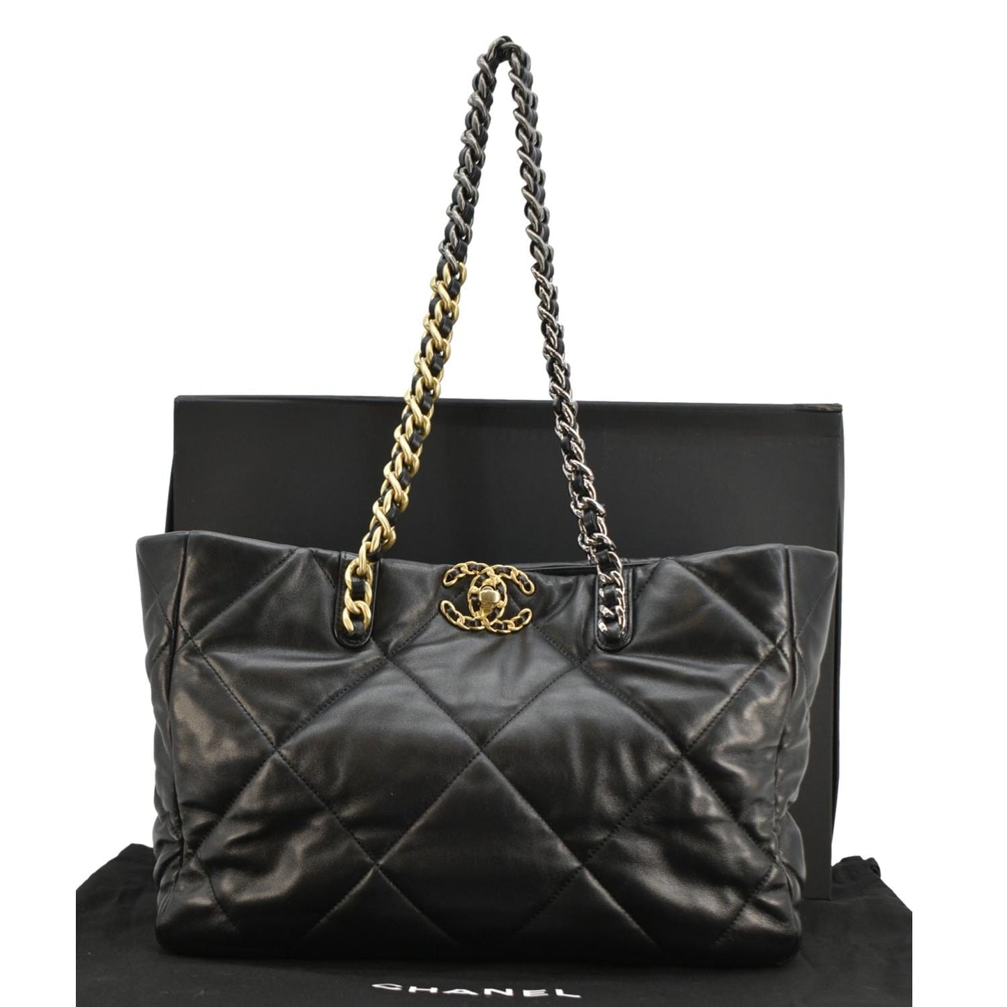 Chanel 19 East West Quilted Shopping Leather Black Travel Bag