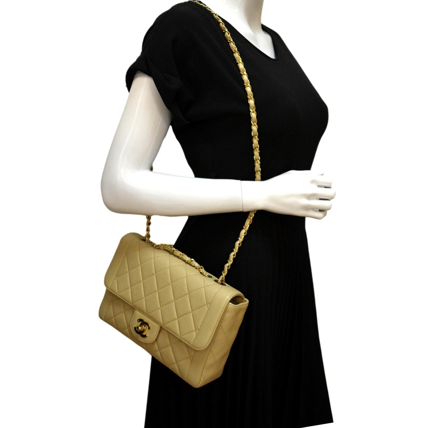 Chanel Quilted Flap Leather Lambskin Beige Travel Bag